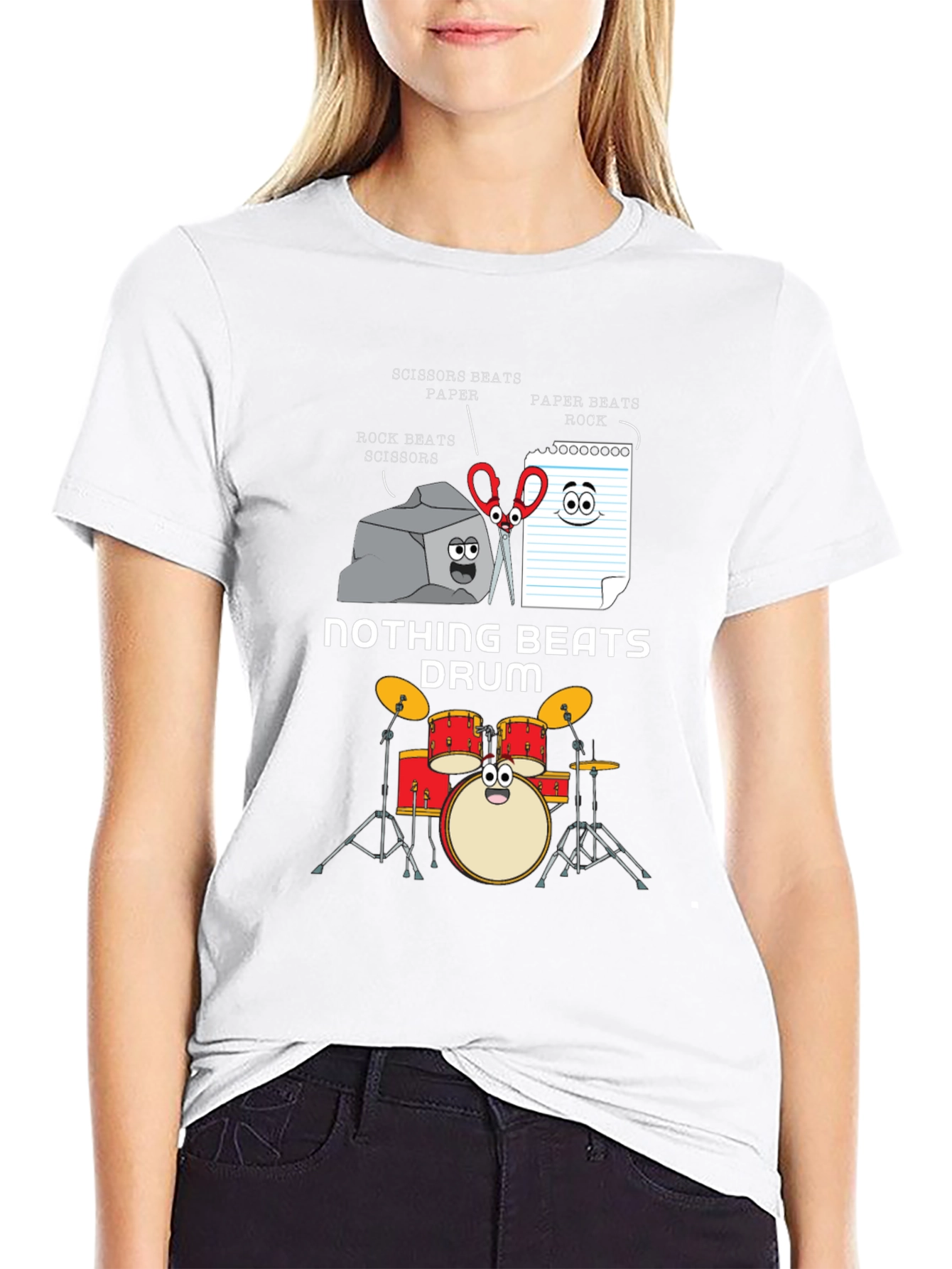 Black Rock Paper Scissors Drum Funny T-Shirt view 9