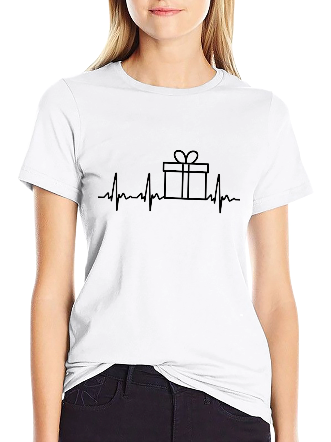 Black Gift Heartbeat Tee - Black Holiday Cheer T-Shirt view 9