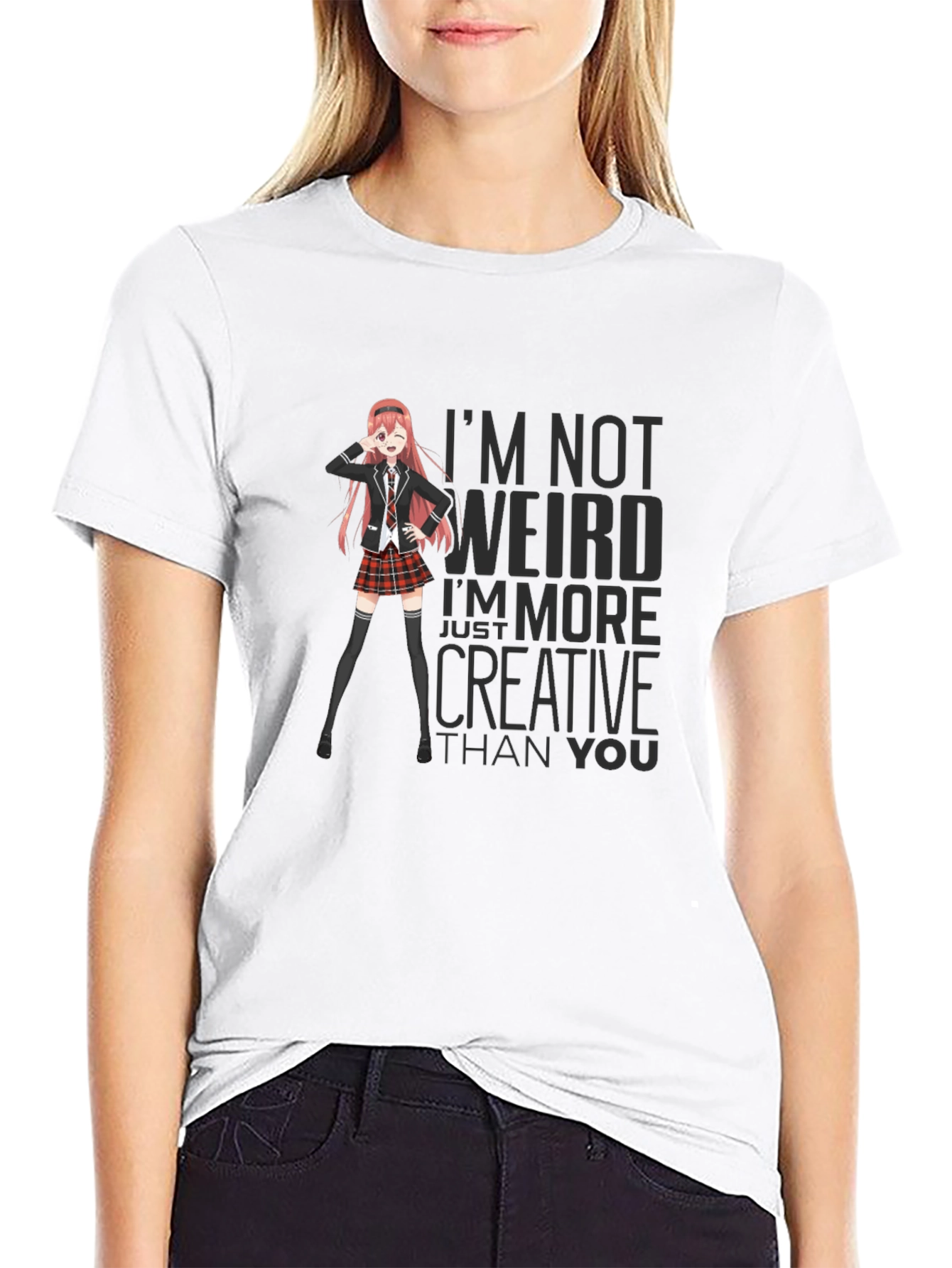 Black Anime Graphic Tee - "I'm Not Weird" Slogan T-Shirt view 9