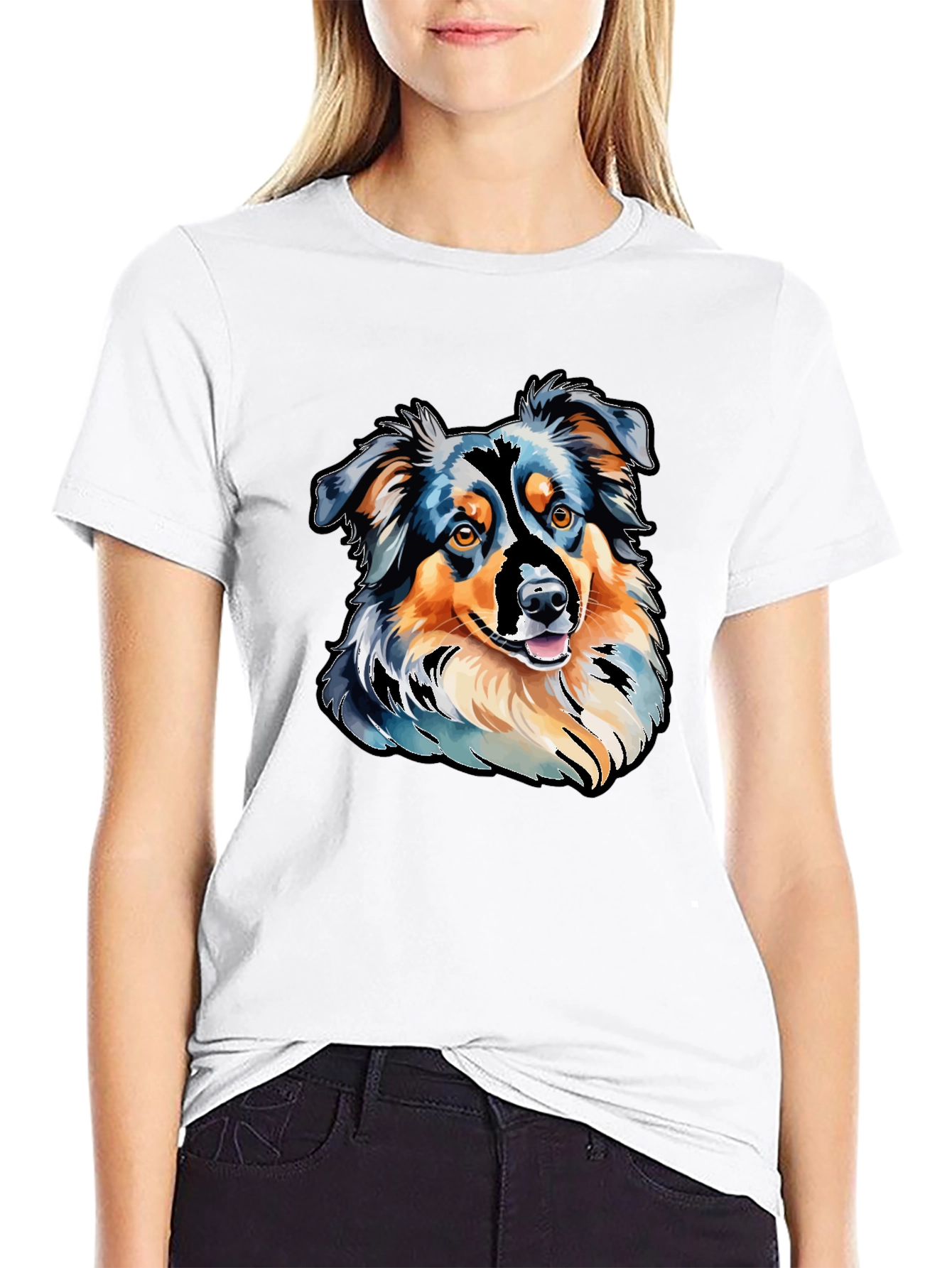 Black Aussie Dog Art T-Shirt view 9