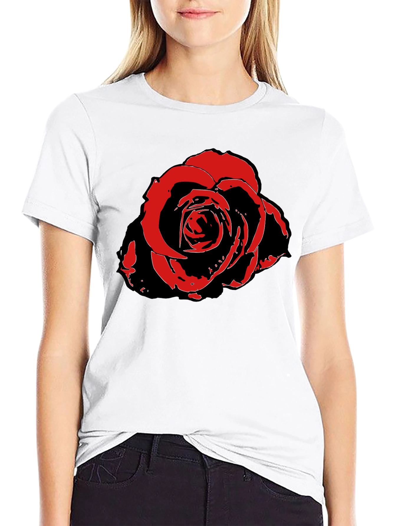 Black Bold Rose Graphic Tee - Stylish Men's Black T-Shirt view 9