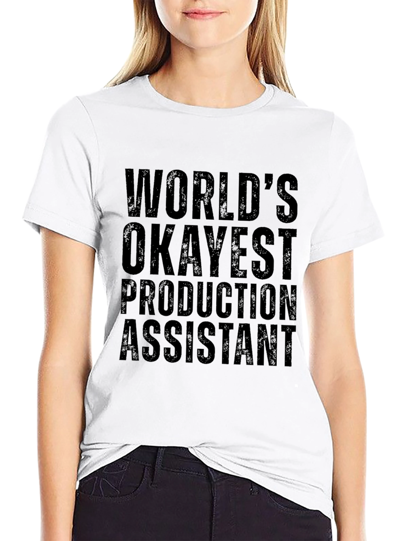 Black World's Okayest Production Assistant Black T-Shirt view 9