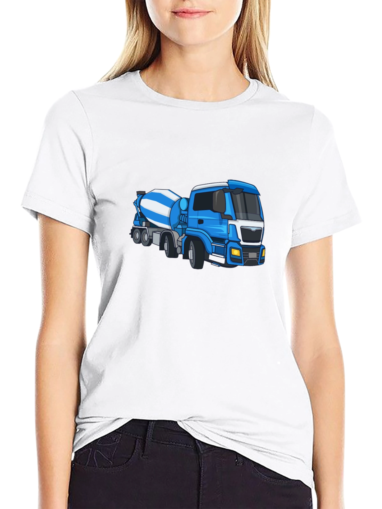 Black Black Tee with Blue Cement Mixer Truck Graphic view 9