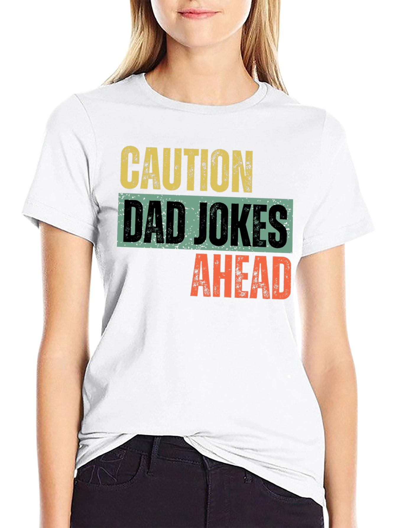 Black Caution Dad Jokes Ahead Graphic T-Shirt view 9