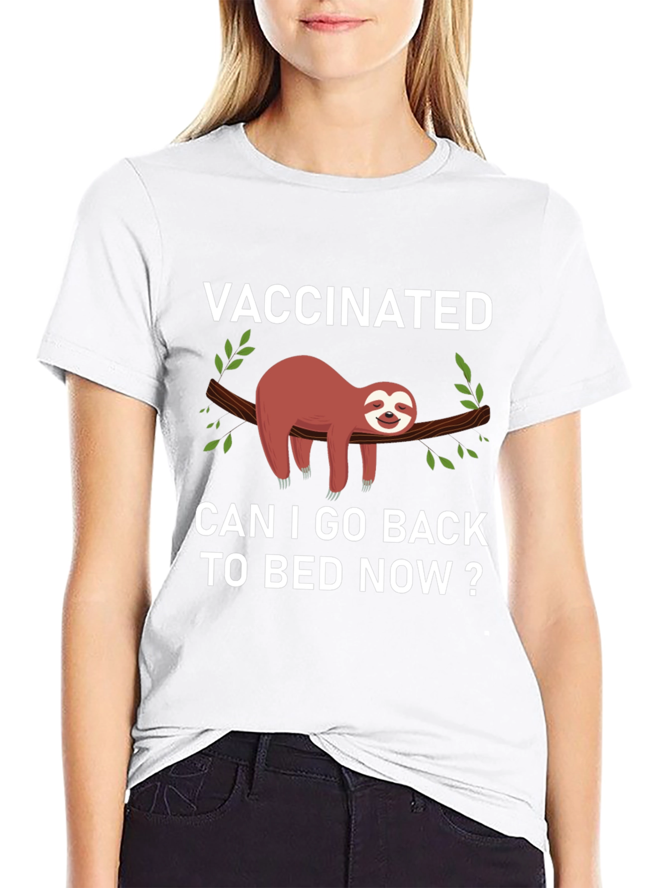 Black Vaccinated Sloth Graphic T-Shirt: Back to Bed! view 9
