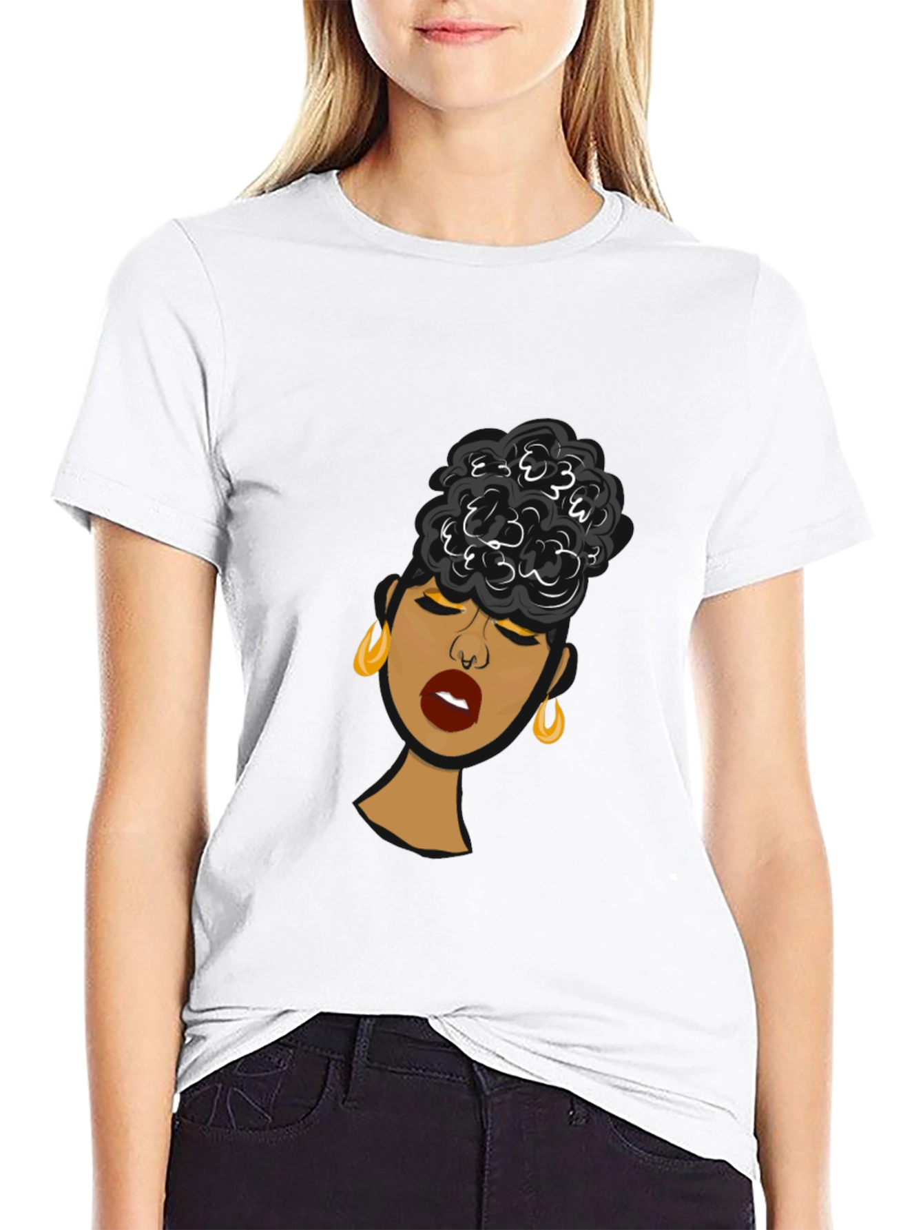 Black Black Woman Graphic Tee - Stylish Afro Puff Design view 9