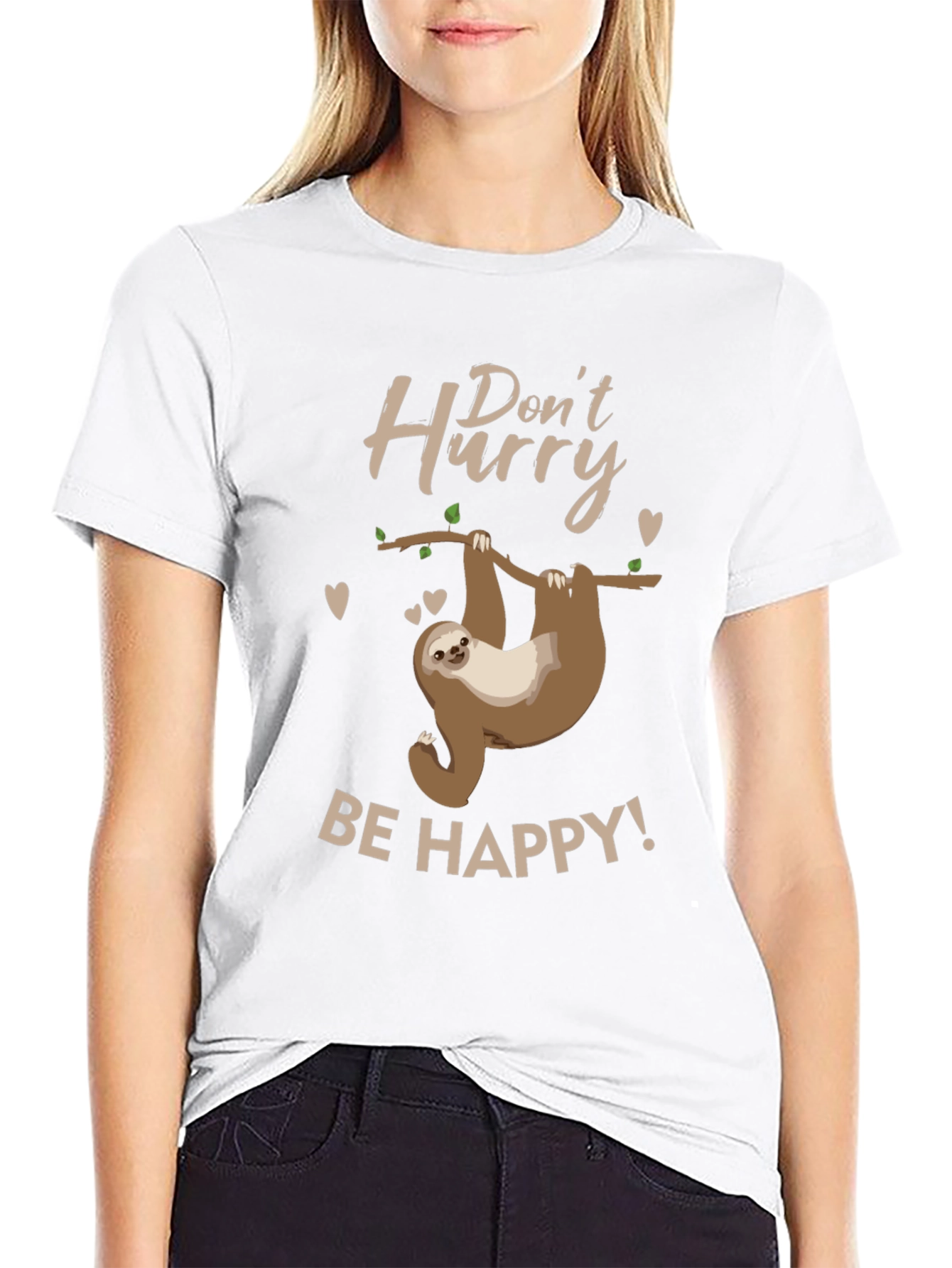 Black Don't Hurry, Be Happy Sloth T-Shirt view 9