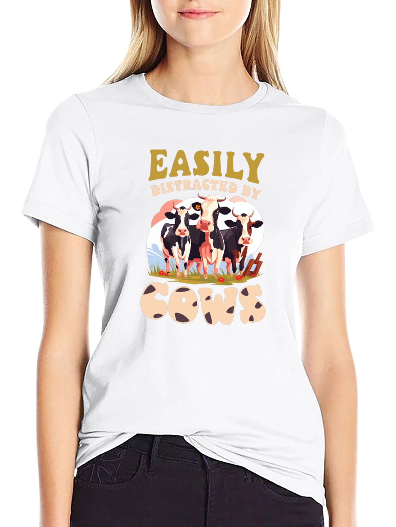 Black Easily Distracted by Cows Black T-Shirt view 9