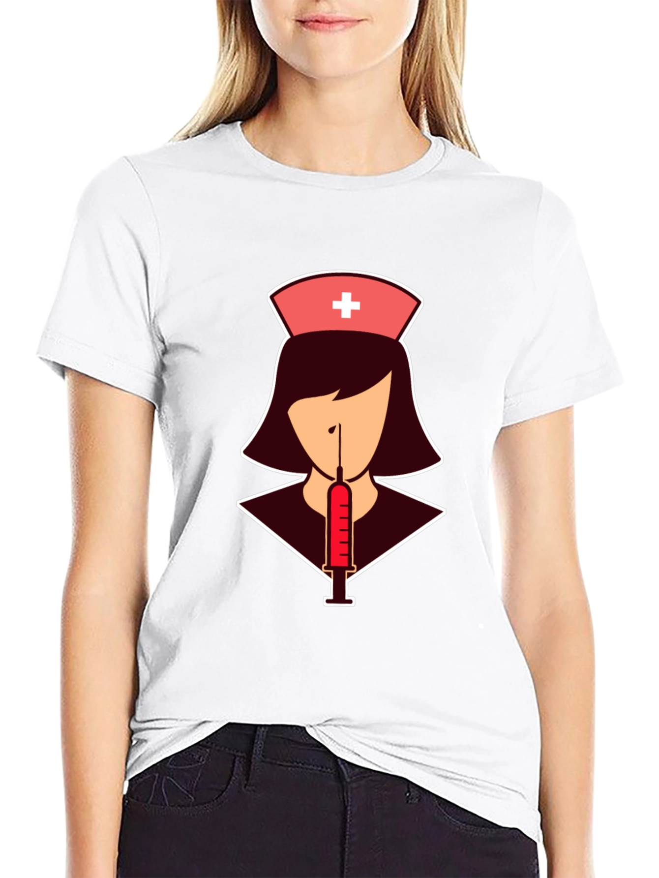 Black Nurse Syringe T-Shirt: Stylish Graphic Tee view 9