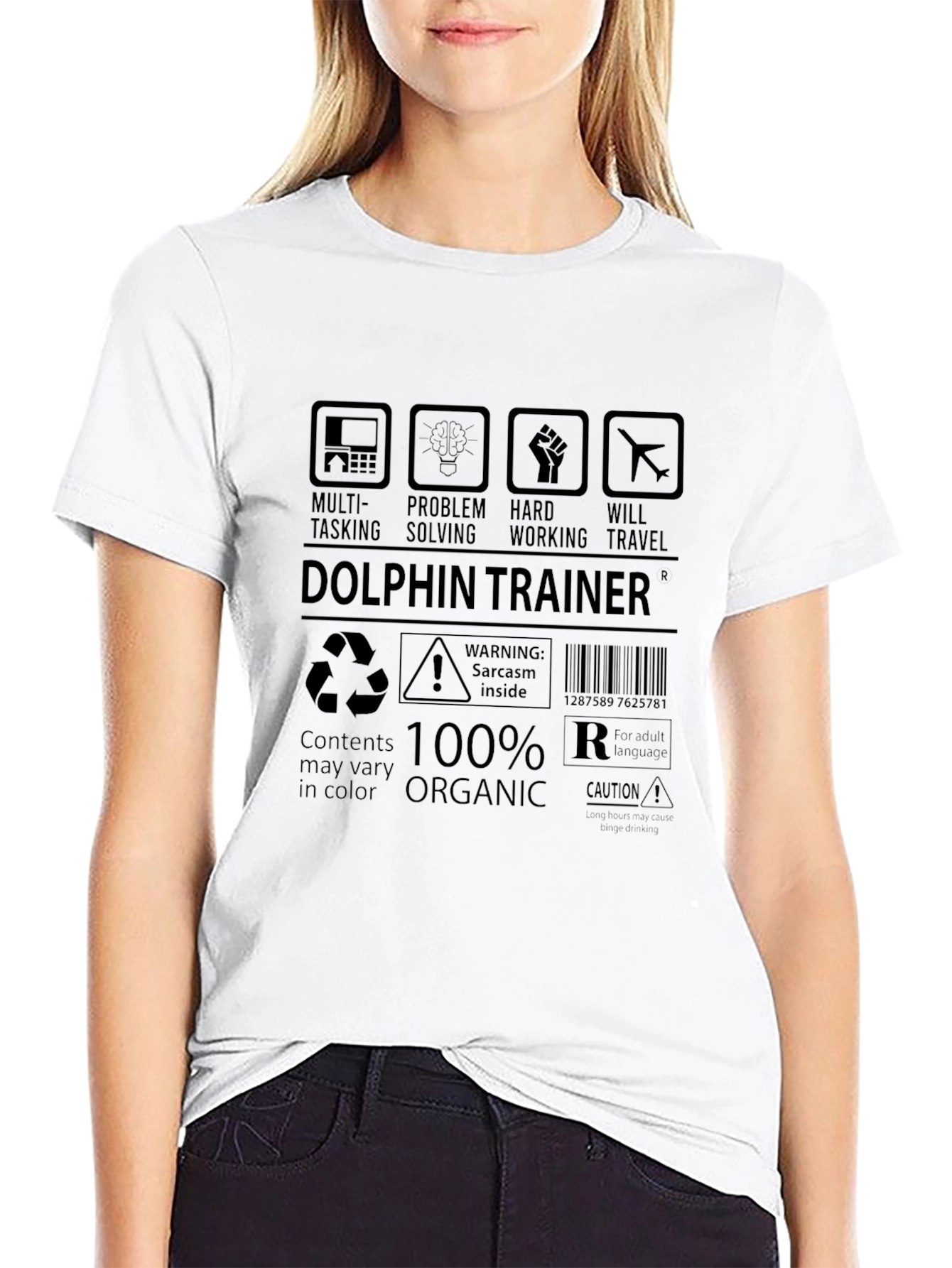 Black Dolphin Trainer T-Shirt - Multi-Tasking, Organic Cotton Blend view 9