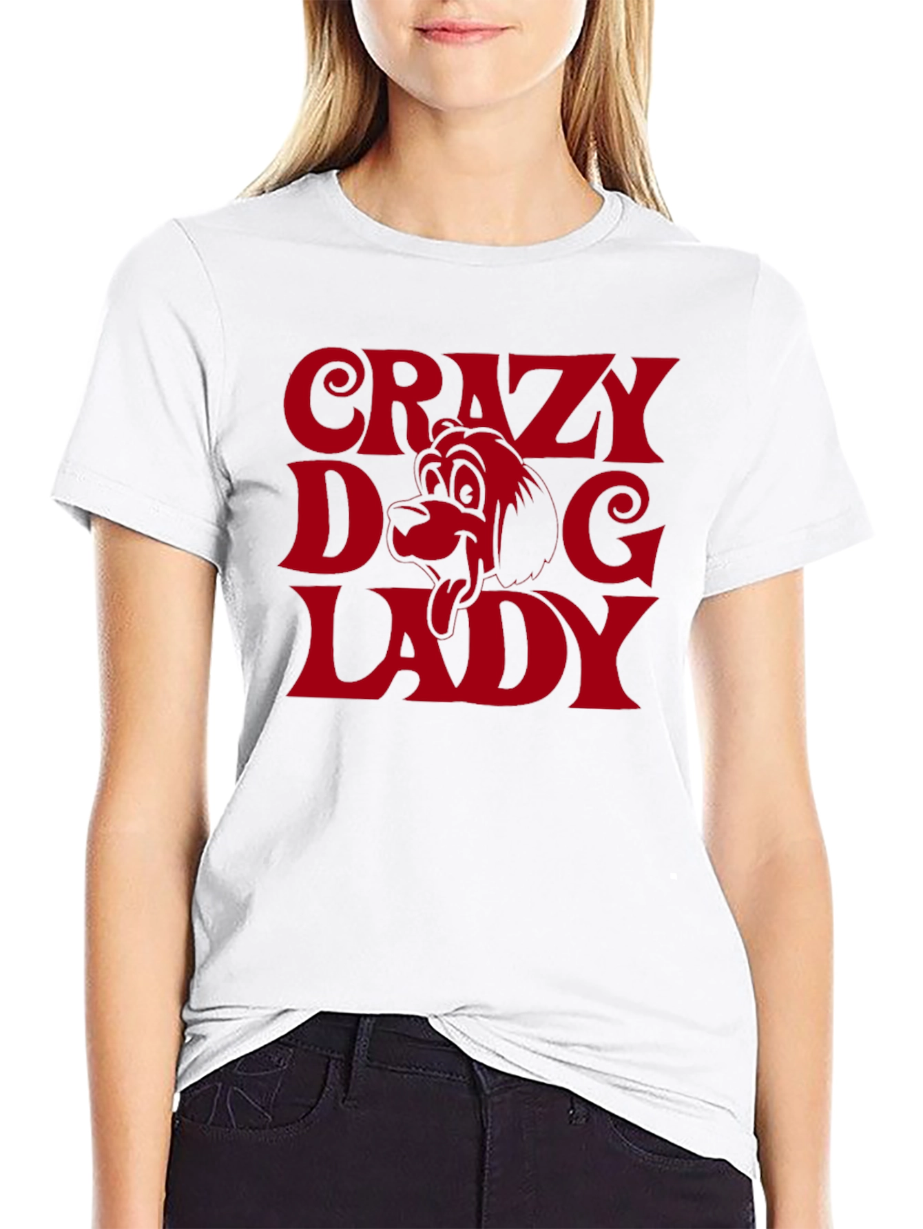 Black Crazy Dog Lady Graphic Tee - Novelty T-Shirt view 9