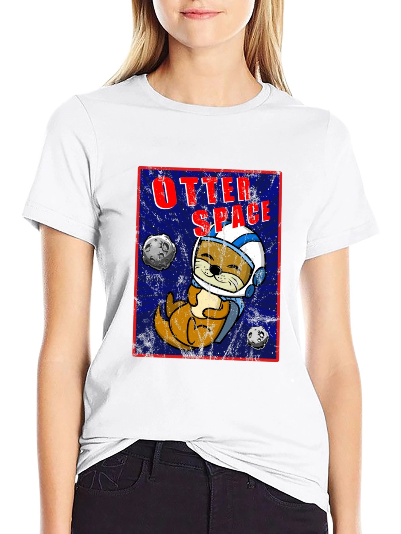 Black Otter Space Graphic T-Shirt - Funny Animal Tee view 9