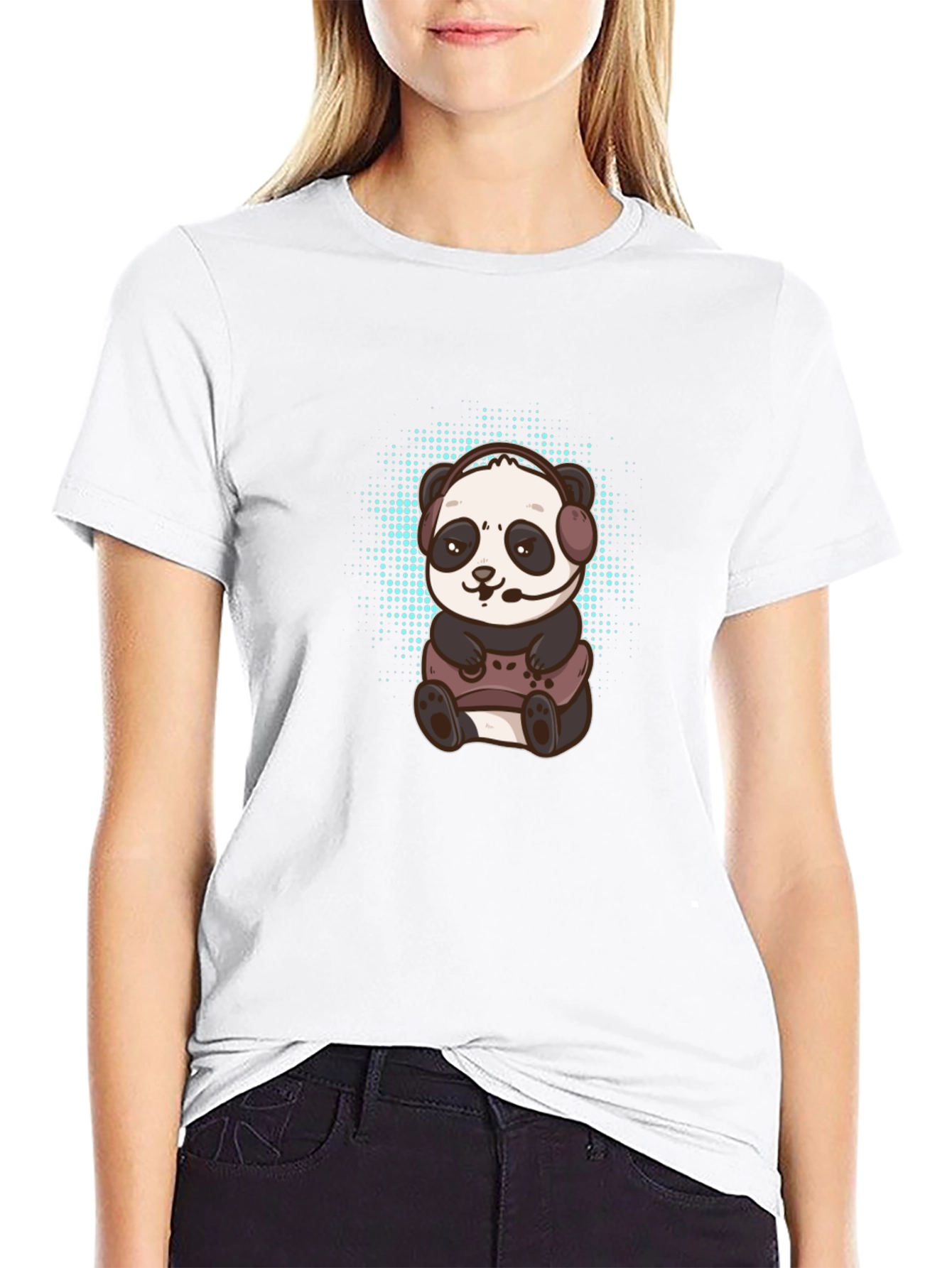 Black Gamer Panda Graphic Tee - Black Cotton T-Shirt view 9