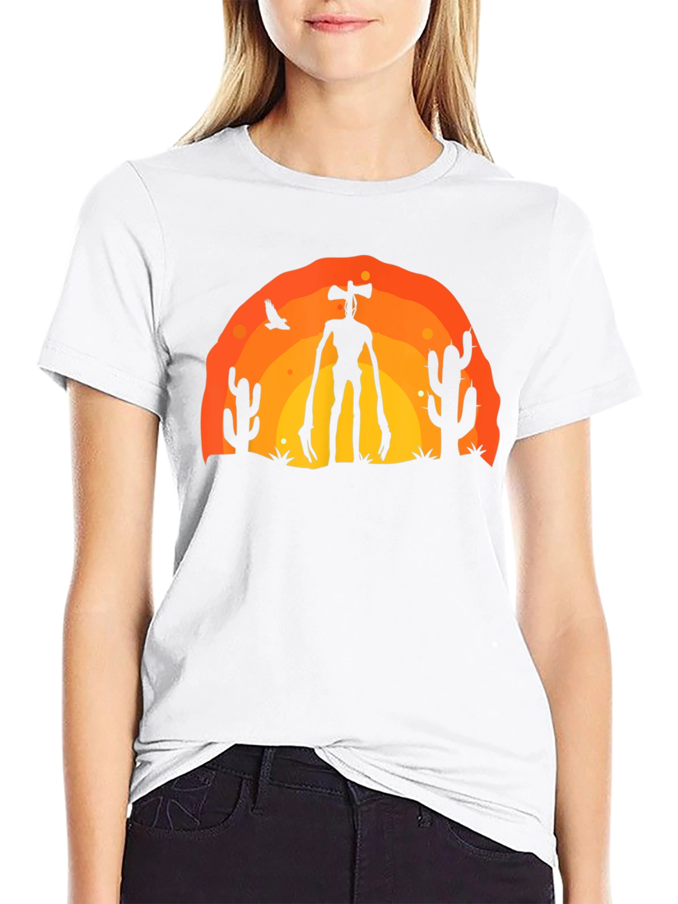 Black Siren Head Desert Graphic T-Shirt view 9