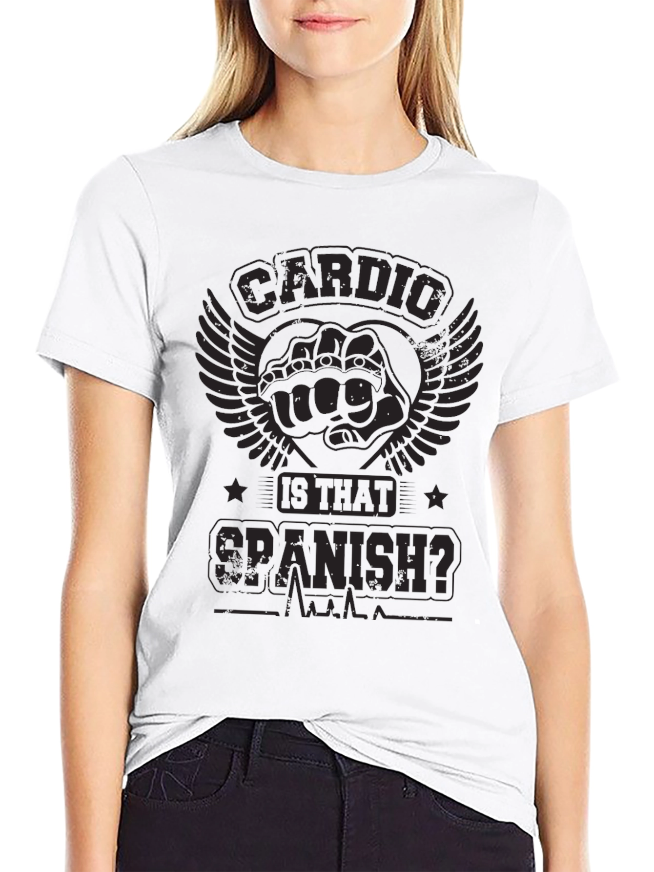 Black Cardio Is That Spanish? T-Shirt Funny Gym Workout view 9