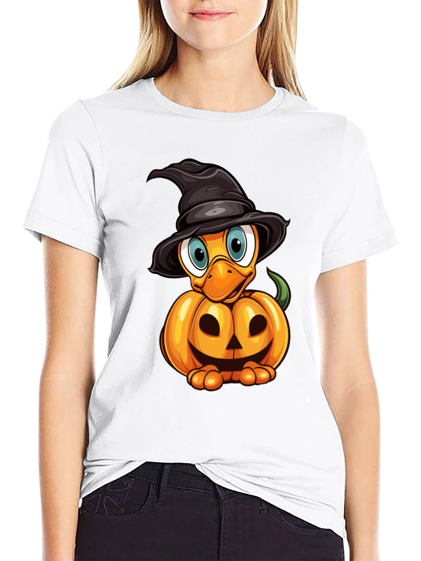 Black Halloween Pumpkin Duckling T-Shirt view 9