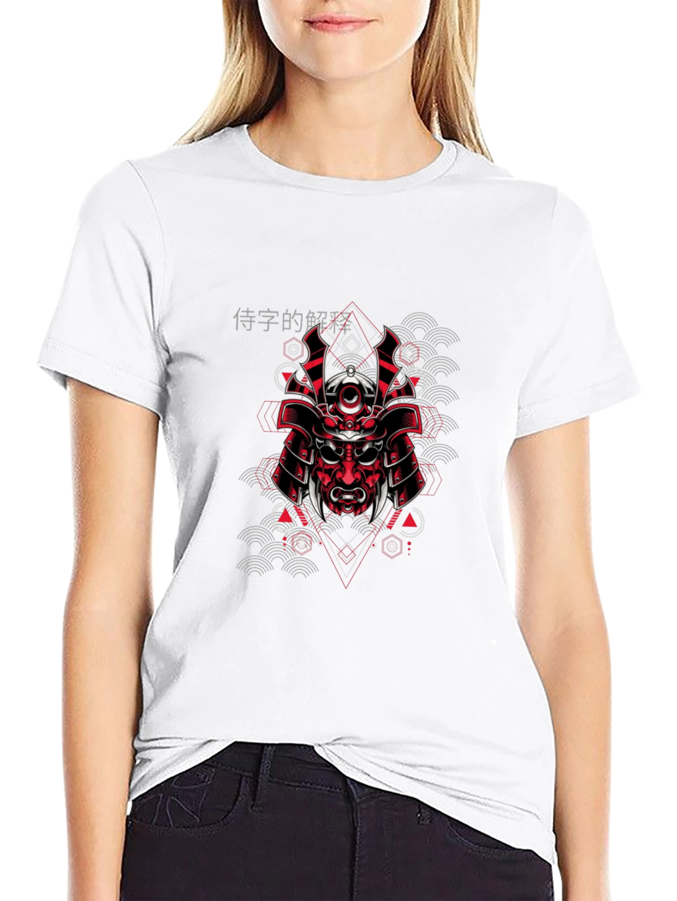 Black Samurai Mask Graphic Print Black T-Shirt view 9