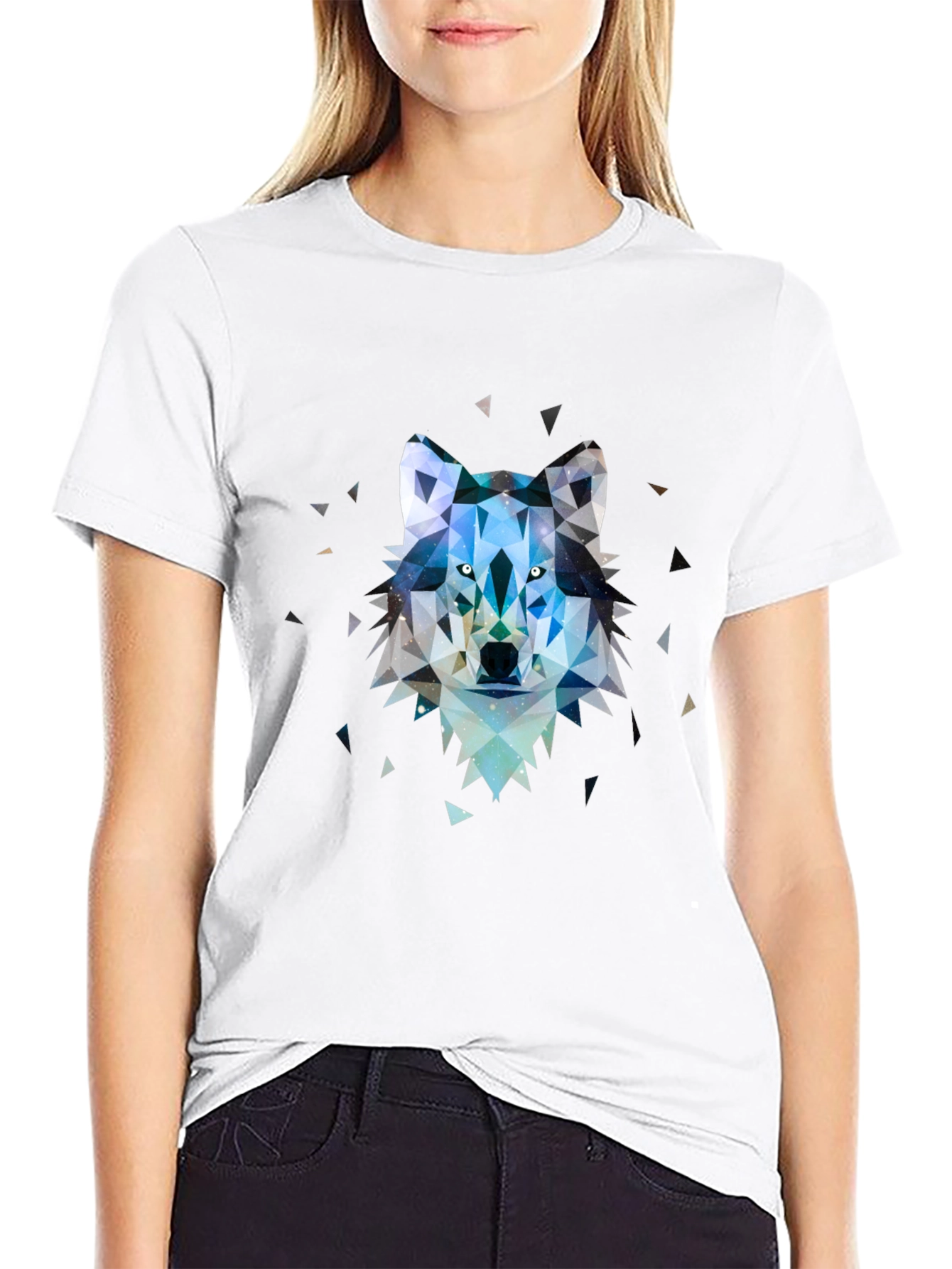 Black Geometric Wolf Graphic Tee view 9