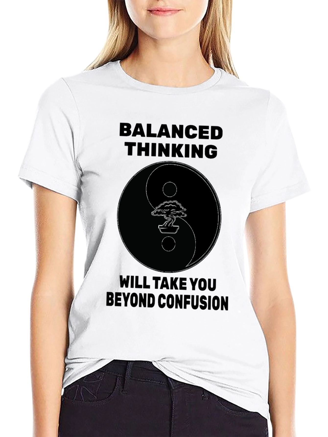Black Balanced Thinking Yin Yang Bonsai T-Shirt view 9
