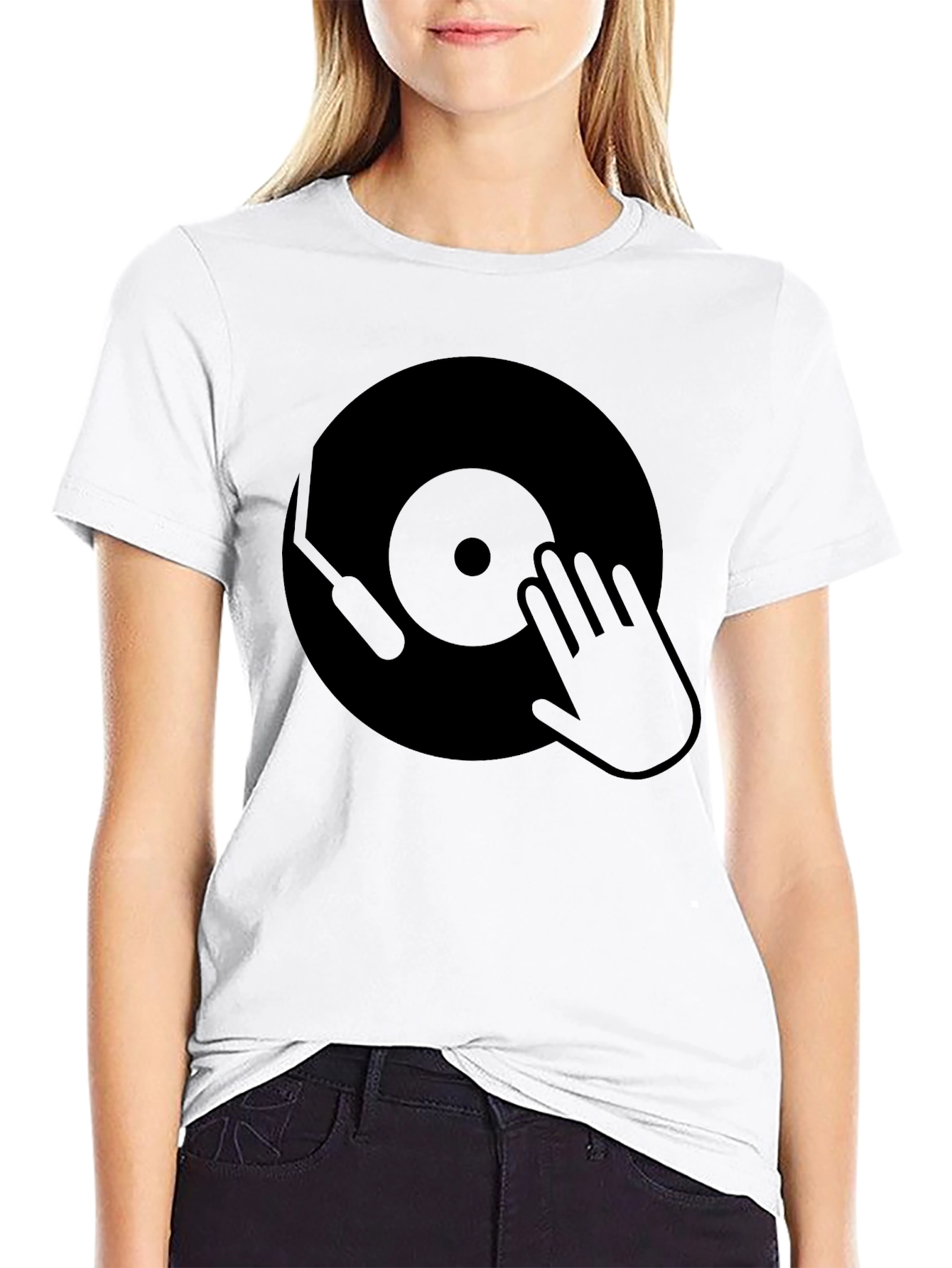Black DJ Vinyl Record Graphic Tee - Black Cotton T-Shirt view 9