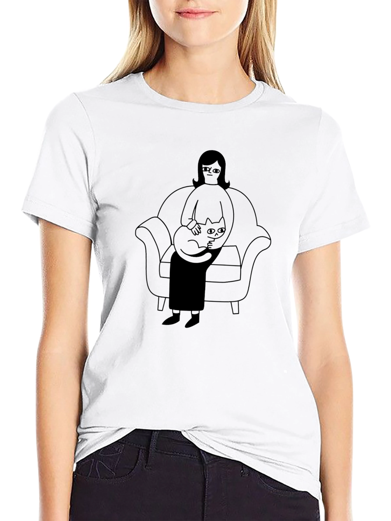 Black Casual Black T-Shirt with Cat Lady Graphic view 9