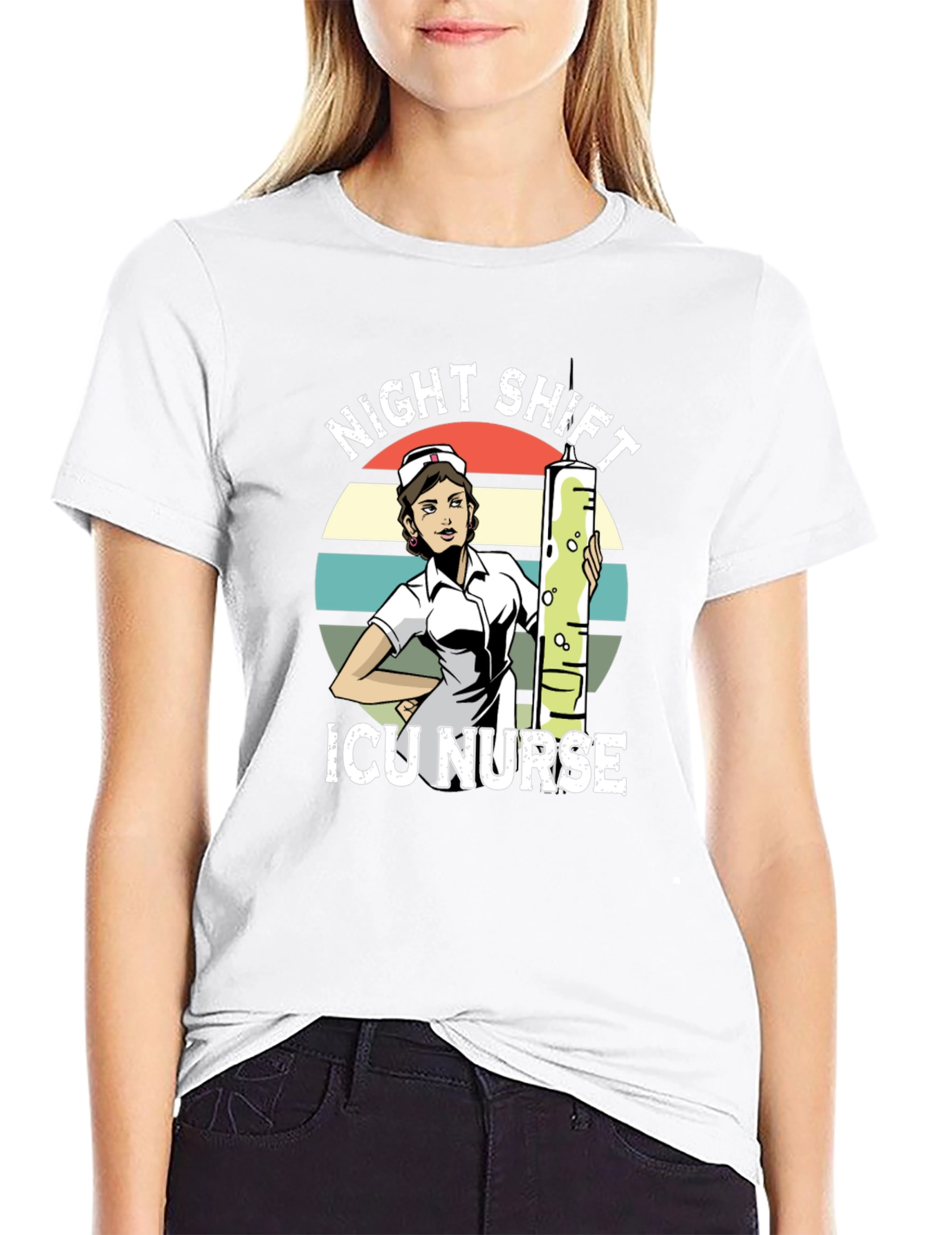 Black Night Shift ICU Nurse Graphic T-Shirt view 9