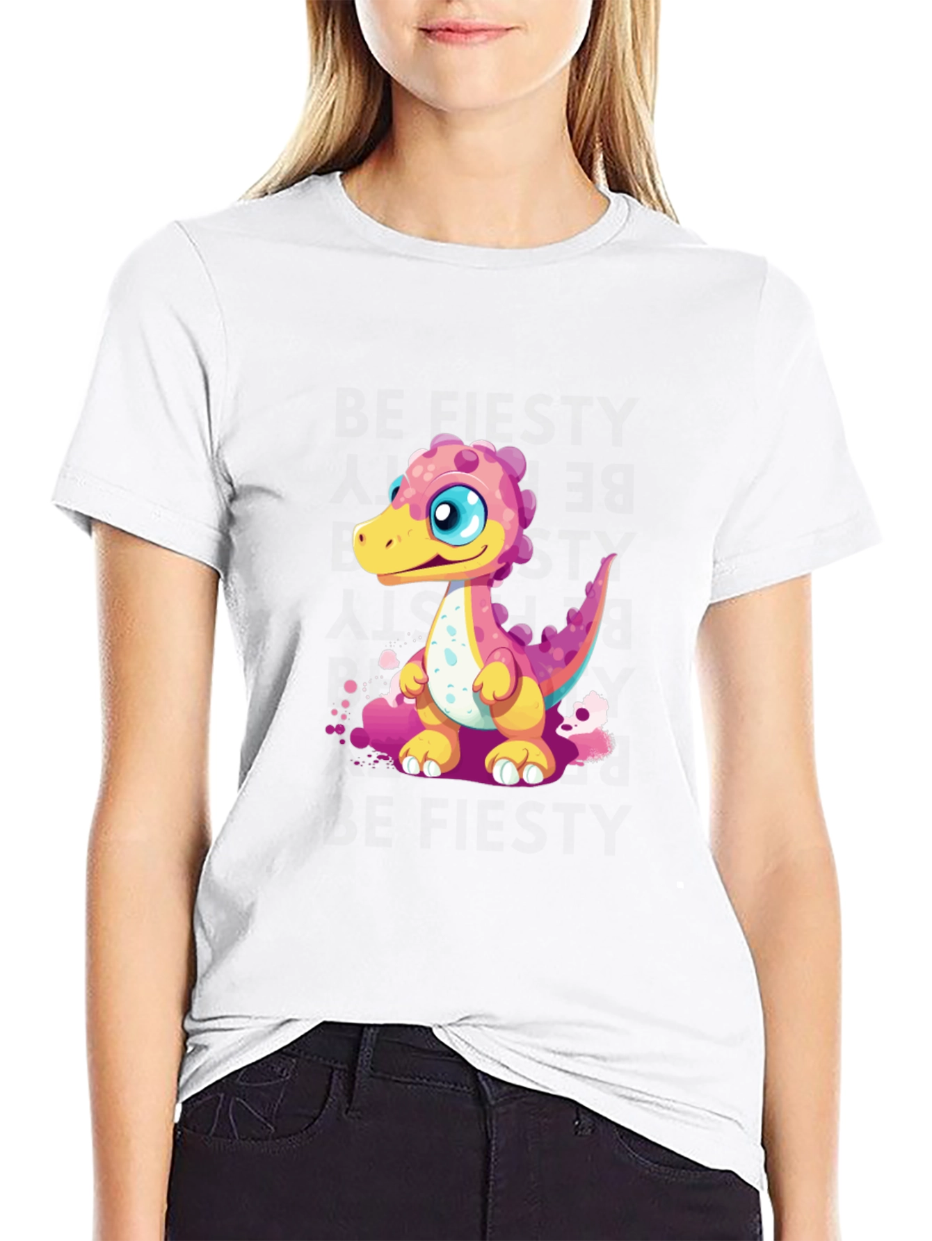 Black Cute Dino Graphic Tee - Black Unisex T-Shirt view 9