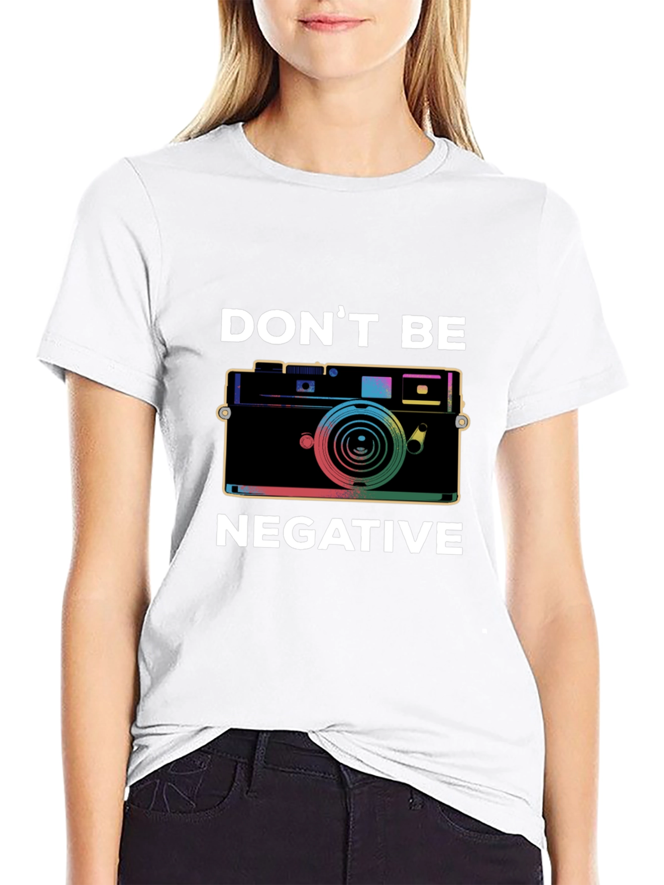 Black Don't Be Negative Camera Graphic T-Shirt view 9