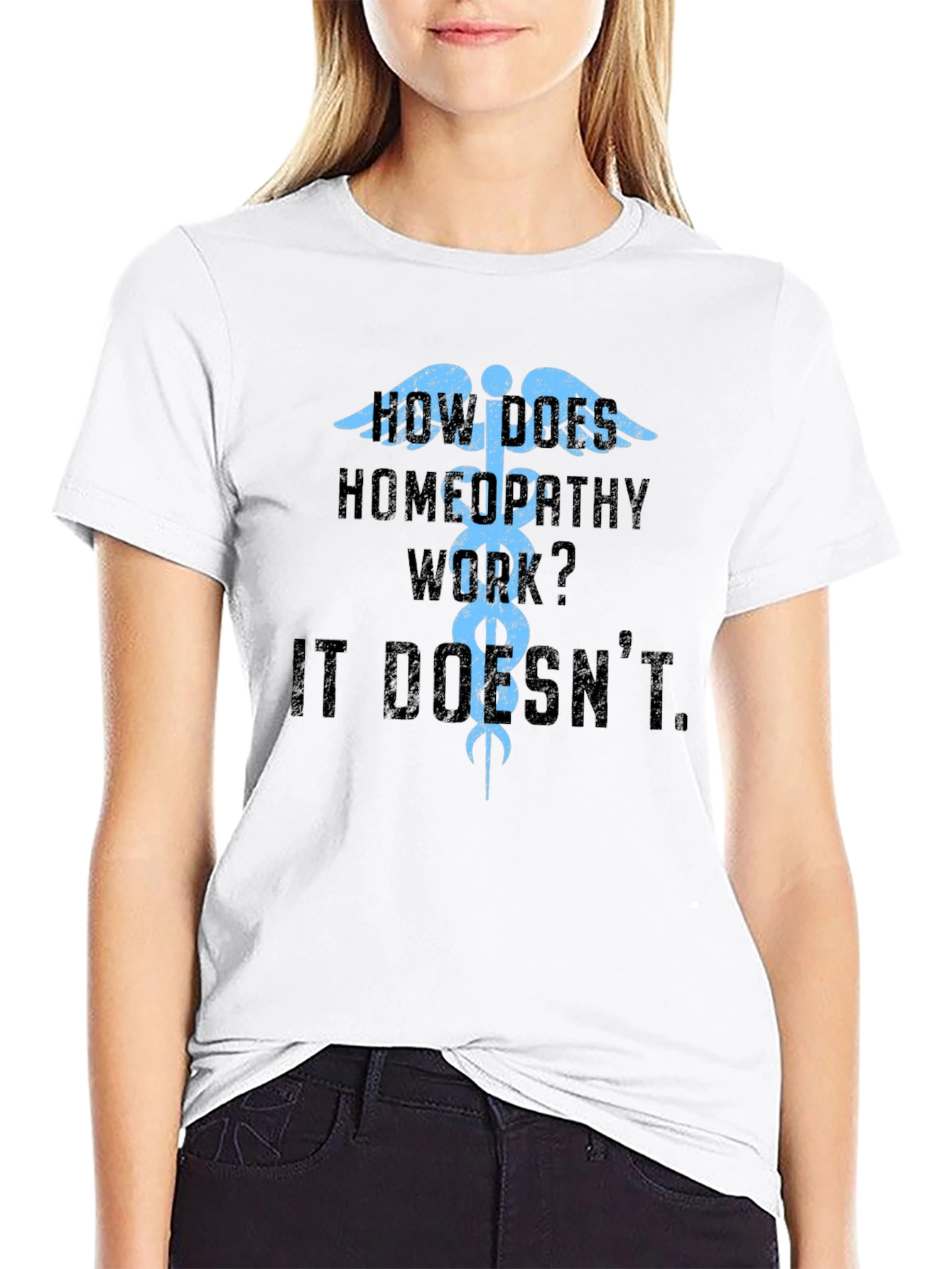Black How Does Homeopathy Work? It Doesn't T-Shirt view 9