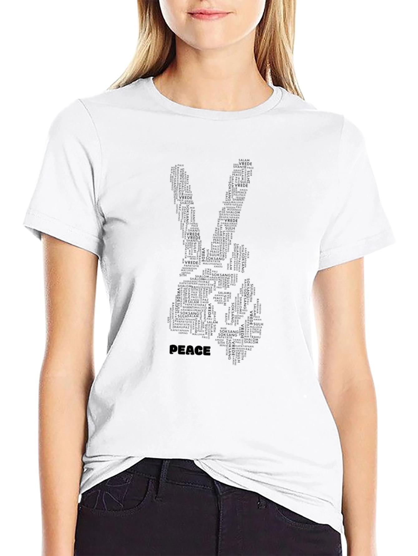Black Peace Sign Word Art T-Shirt - Black view 9