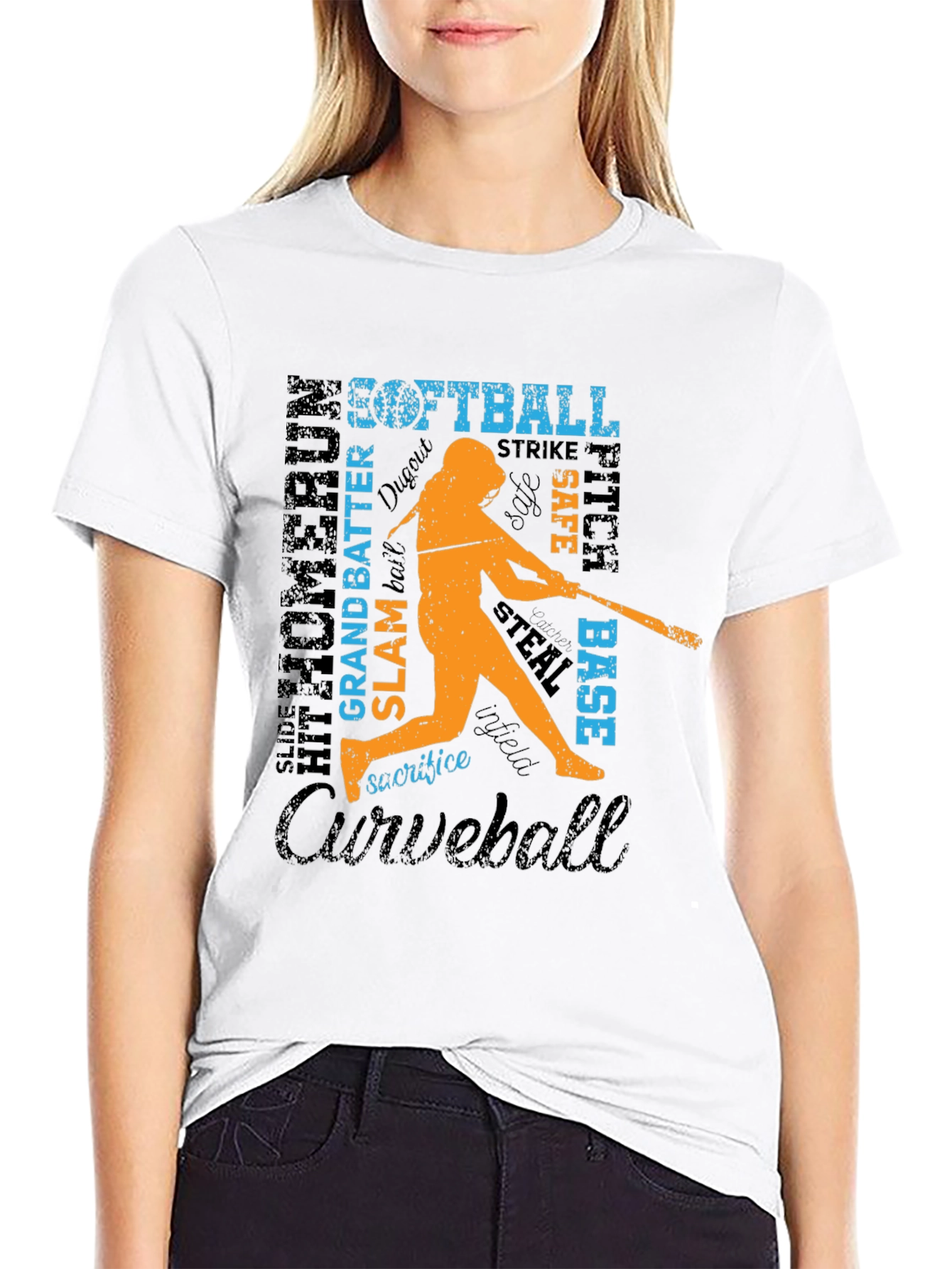 Black Softball Word Art Graphic T-Shirt view 9