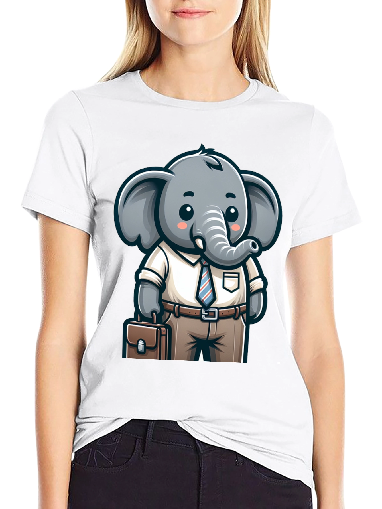 Black Cartoon Elephant Businessman Graphic Tee view 9