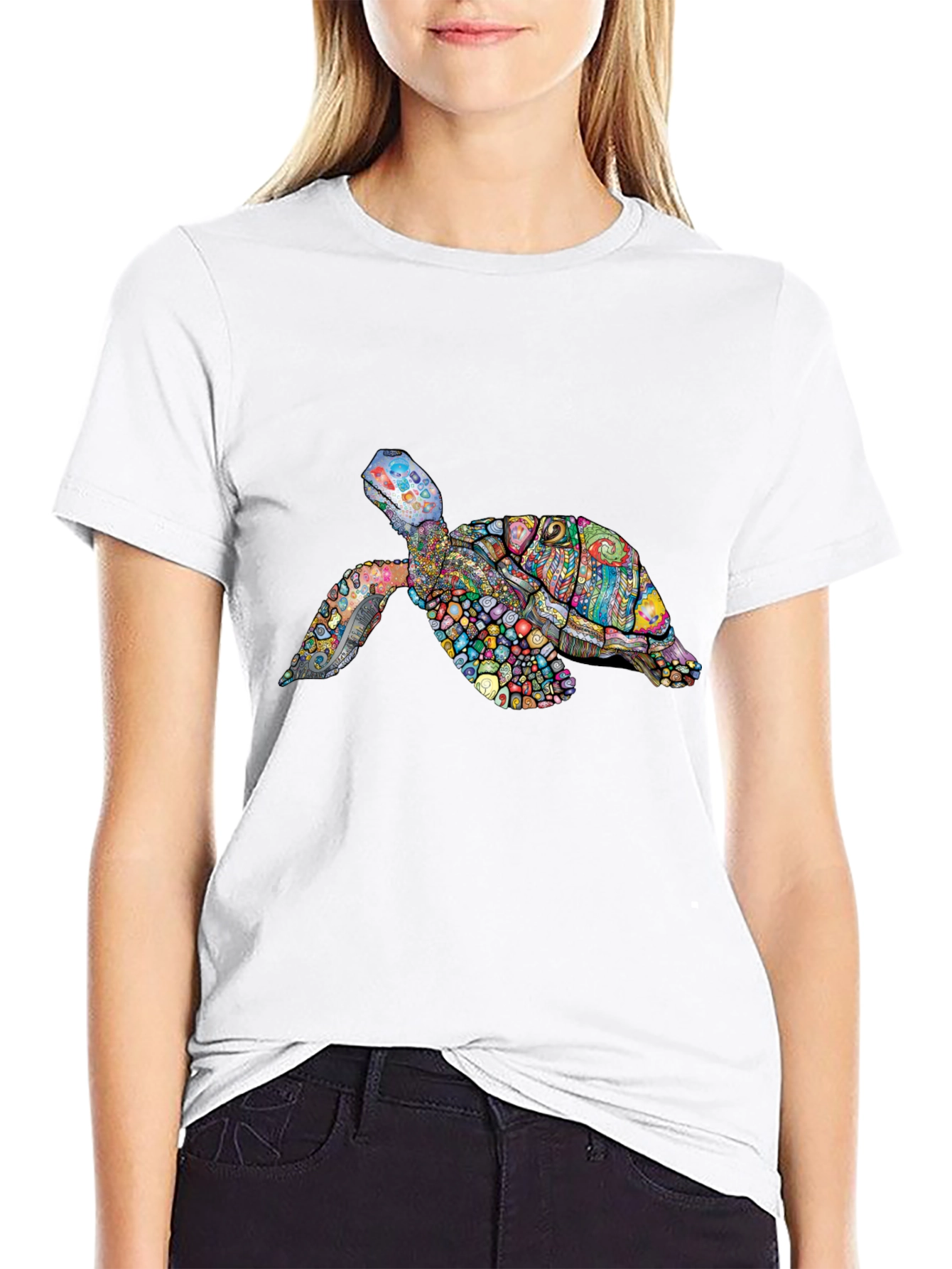 Black Vibrant Turtle Graphic Tee - Black Cotton T-Shirt view 9
