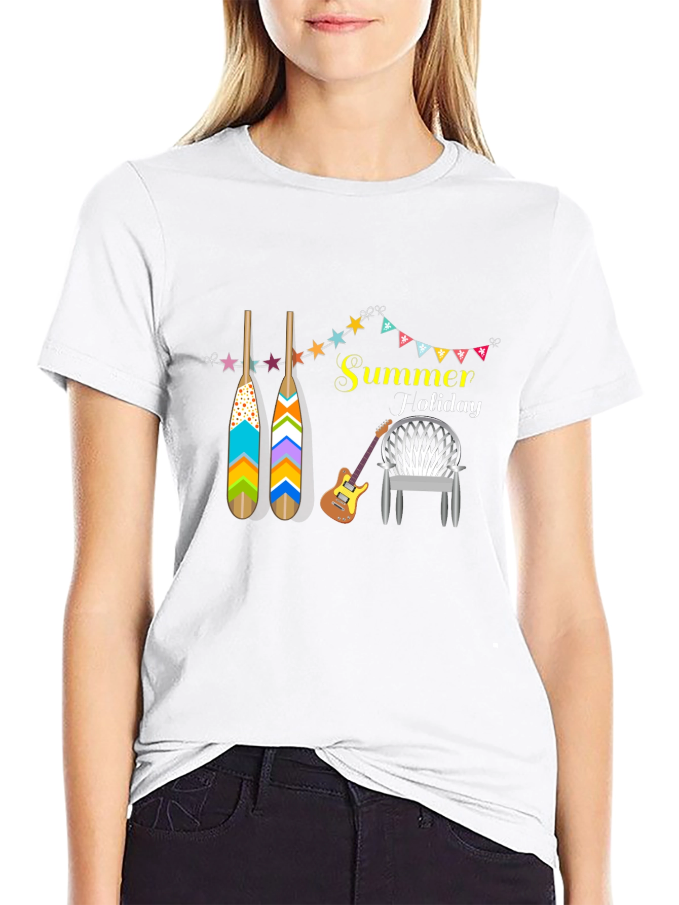Black Summer Holiday Black T-Shirt with Graphic Design view 9