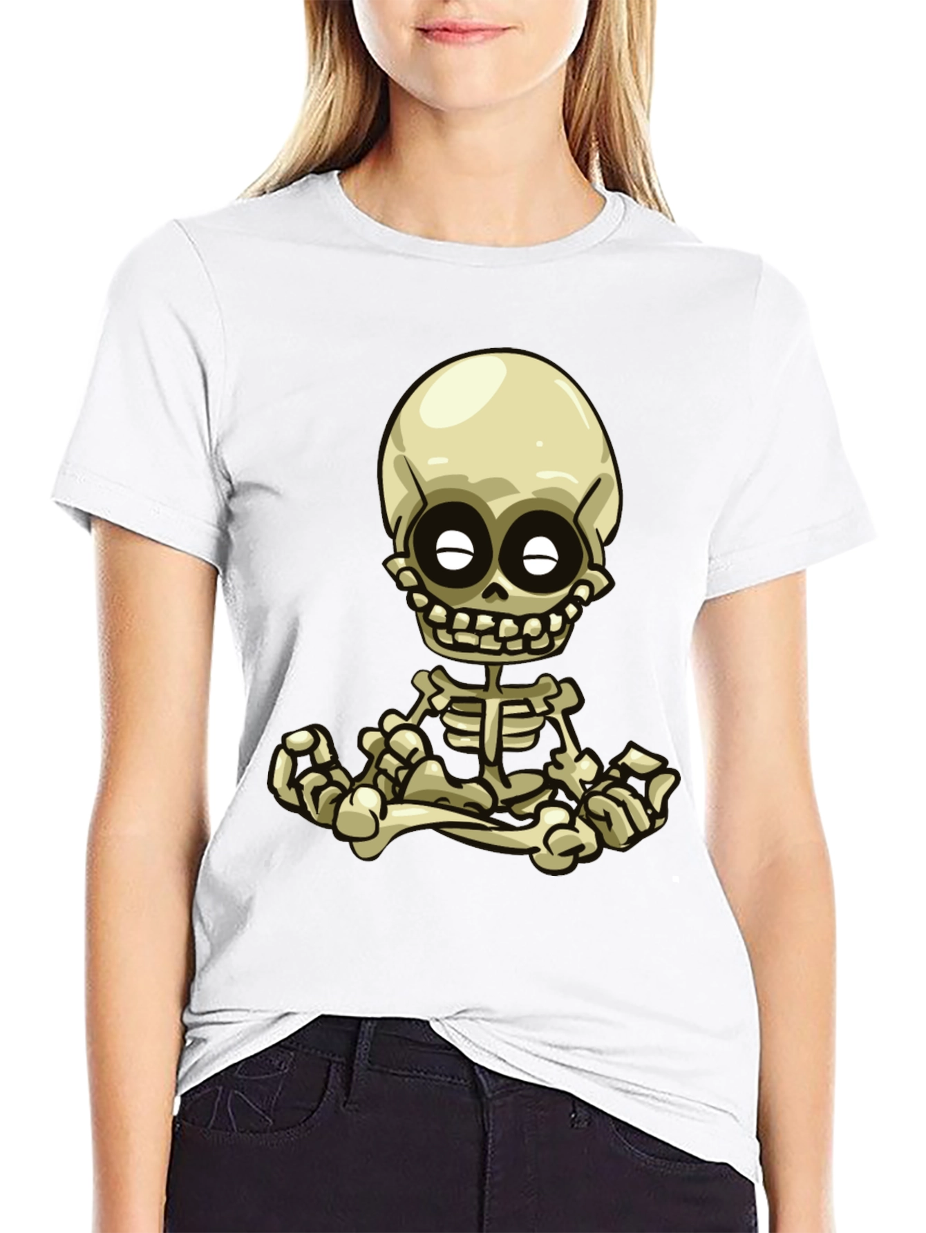 Black Cartoon Skeleton Graphic Tee - Black view 9