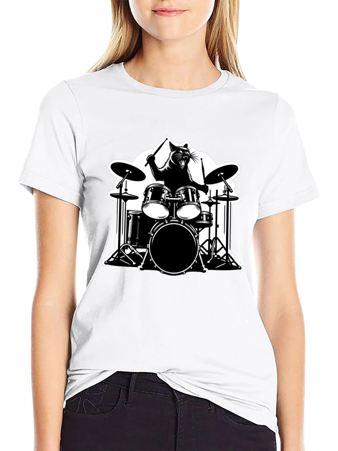 Black Cat Drummer Graphic T-Shirt view 9