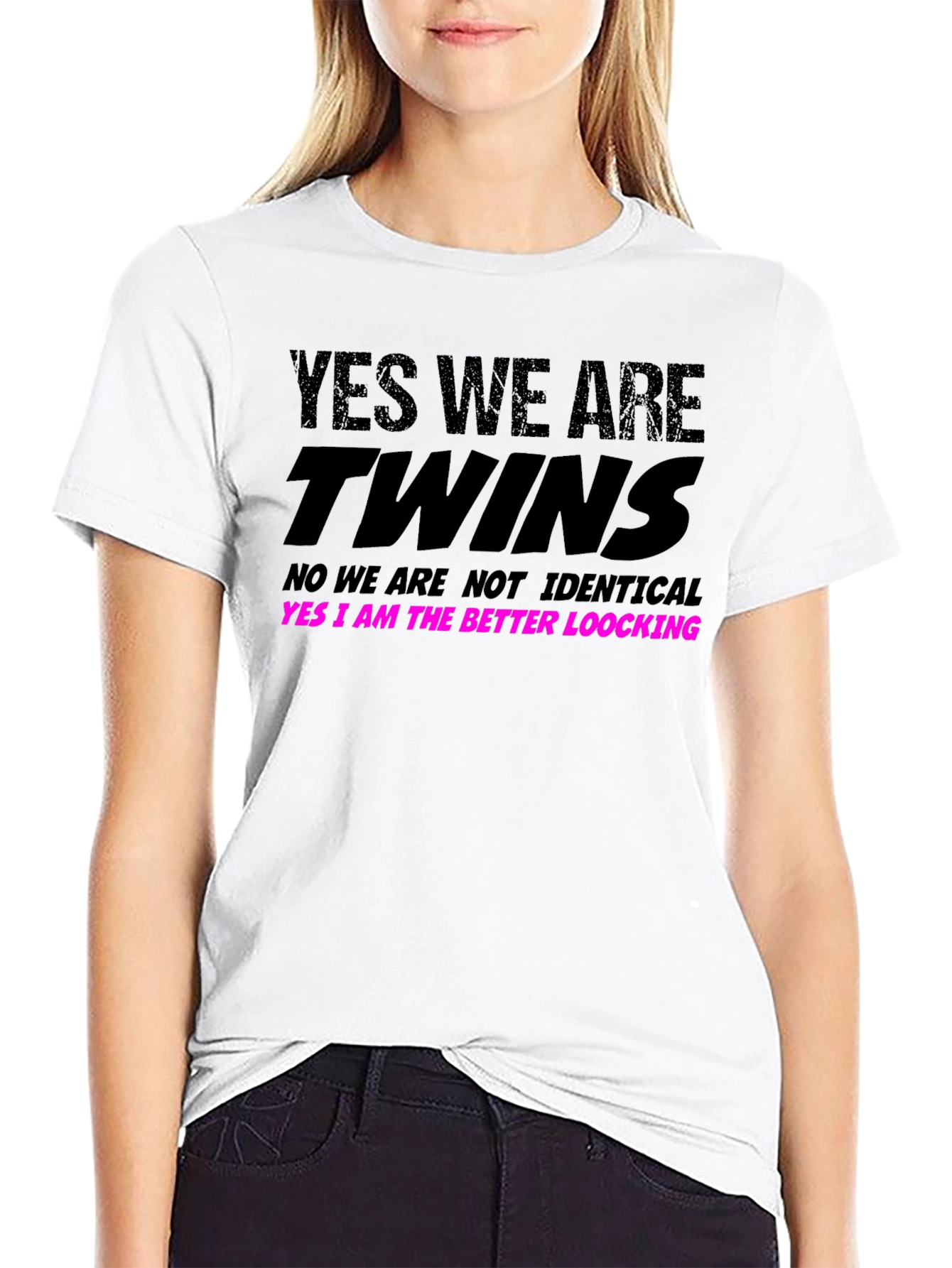 Black Funny Twins T-Shirt -  Yes We Are Twins Sibling Humor view 9