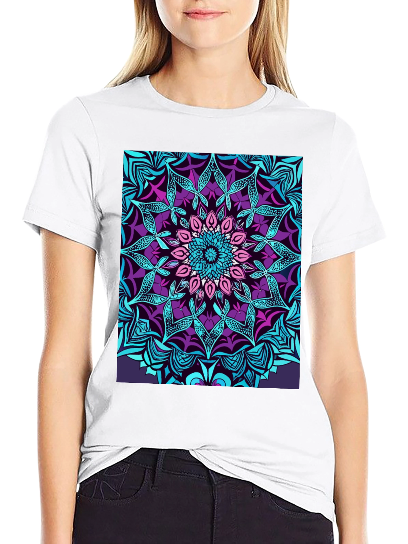 Black Vibrant Mandala Graphic Tee view 9