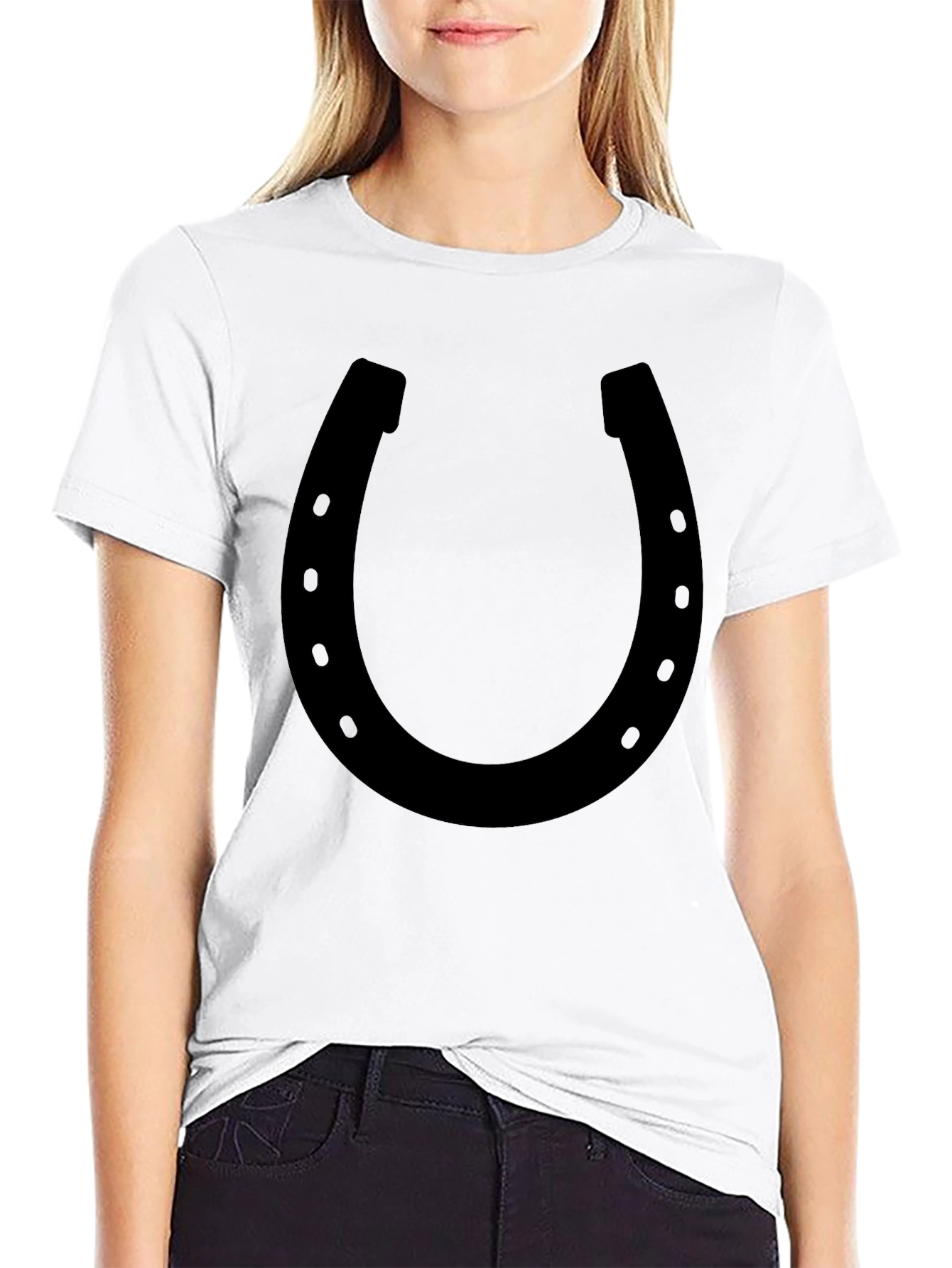 Black Lucky Horseshoe Graphic Tee - Black Cotton Blend view 9