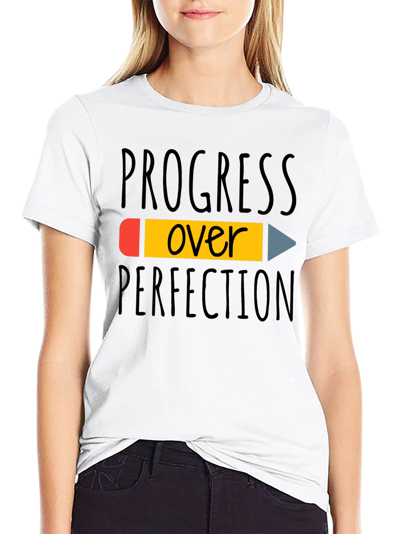 Black Progress Over Perfection T-Shirt - Inspiring Black Tee view 9