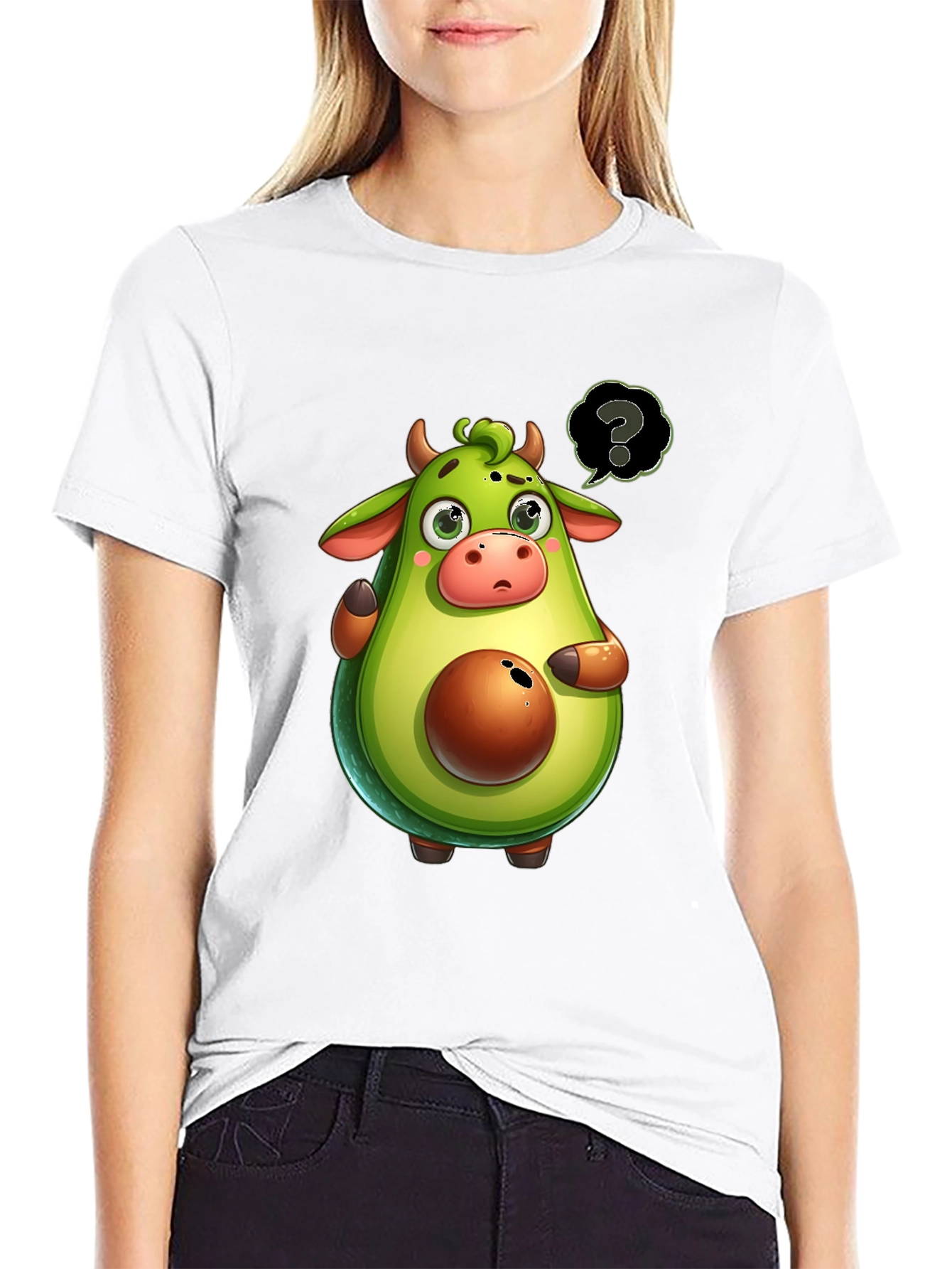 Black Avocado Cow Cartoon T-Shirt - Unique & Funny! view 9