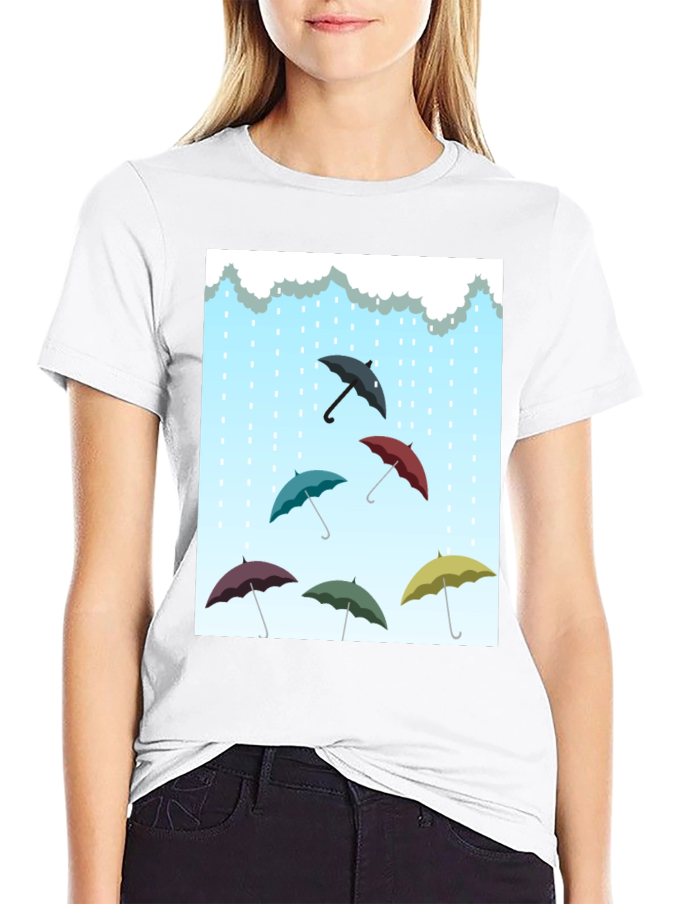 Black Umbrella Rain T-Shirt, Stylish Weather Tee view 9