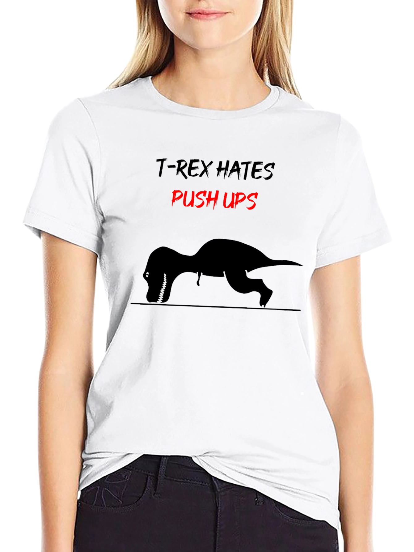 Black T-Rex Hates Push Ups Graphic Tee - Black Cotton view 9