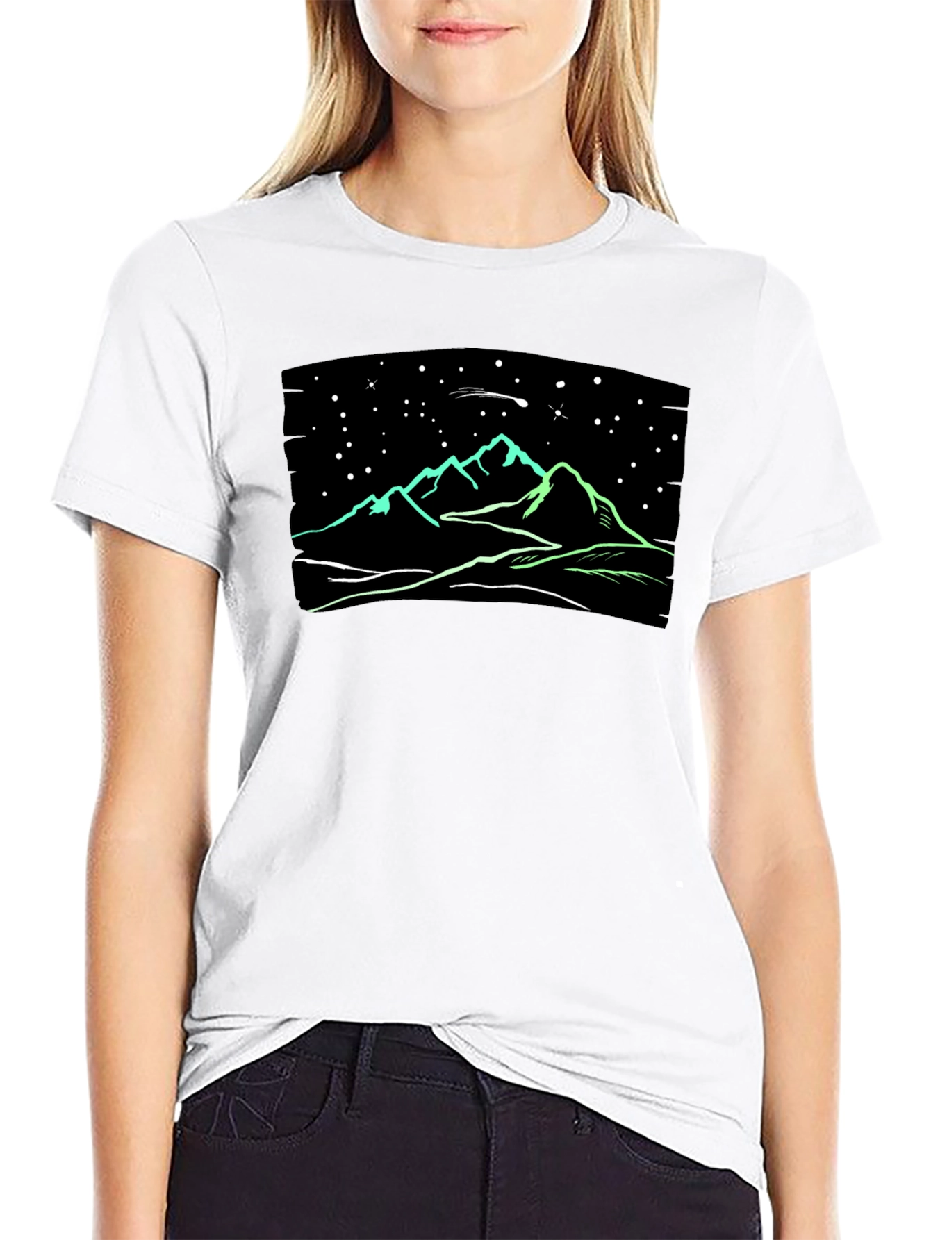 Black Night Sky Mountain T-Shirt - Glow in the Dark view 9