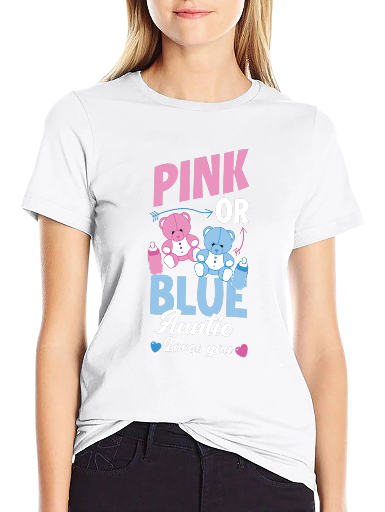 Pink or Blue Auntie Loves You Baby Gender Reveal T-Shirt - 9