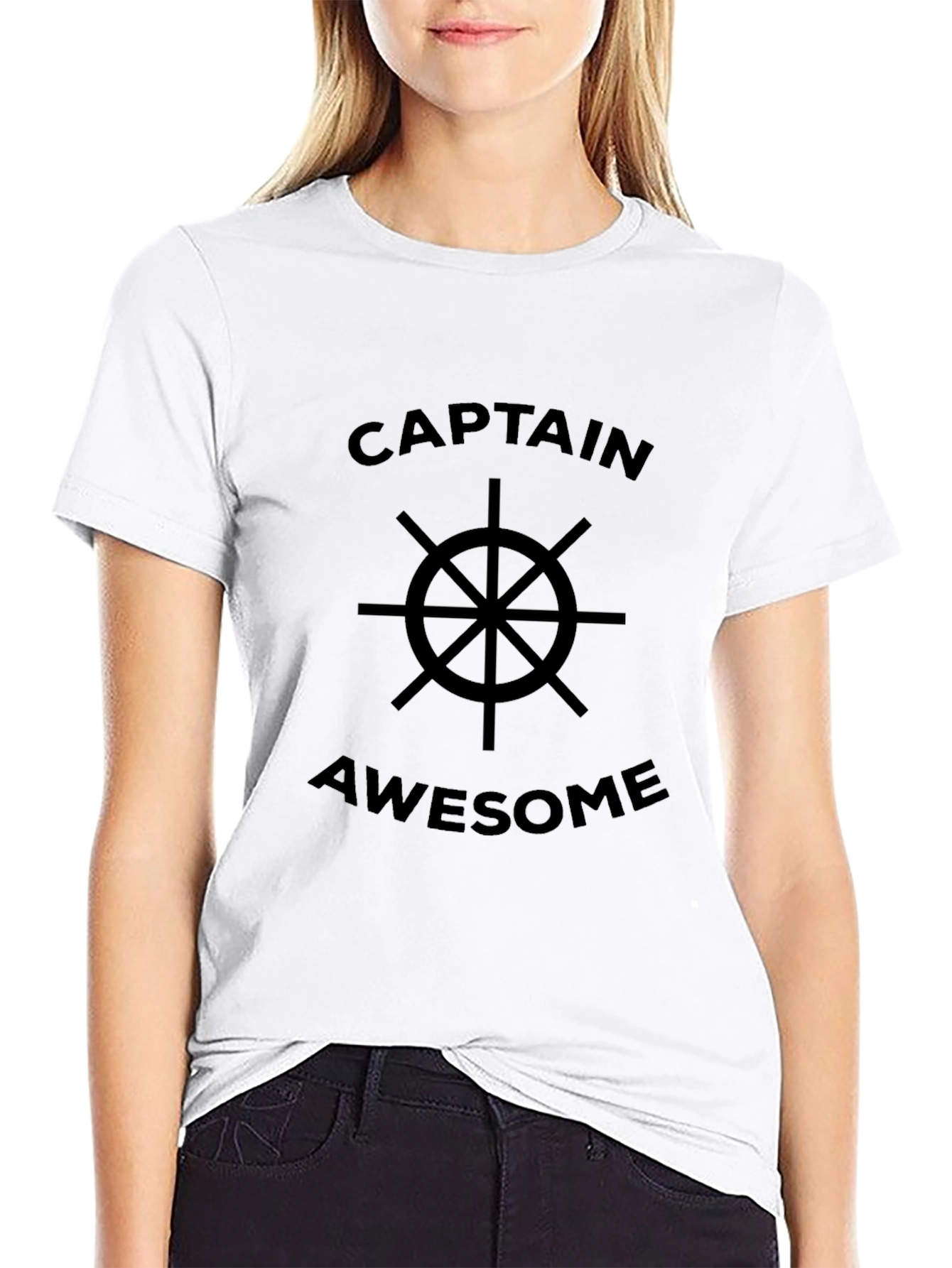 Black Captain Awesome T-Shirt - Nautical Wheel Design view 9