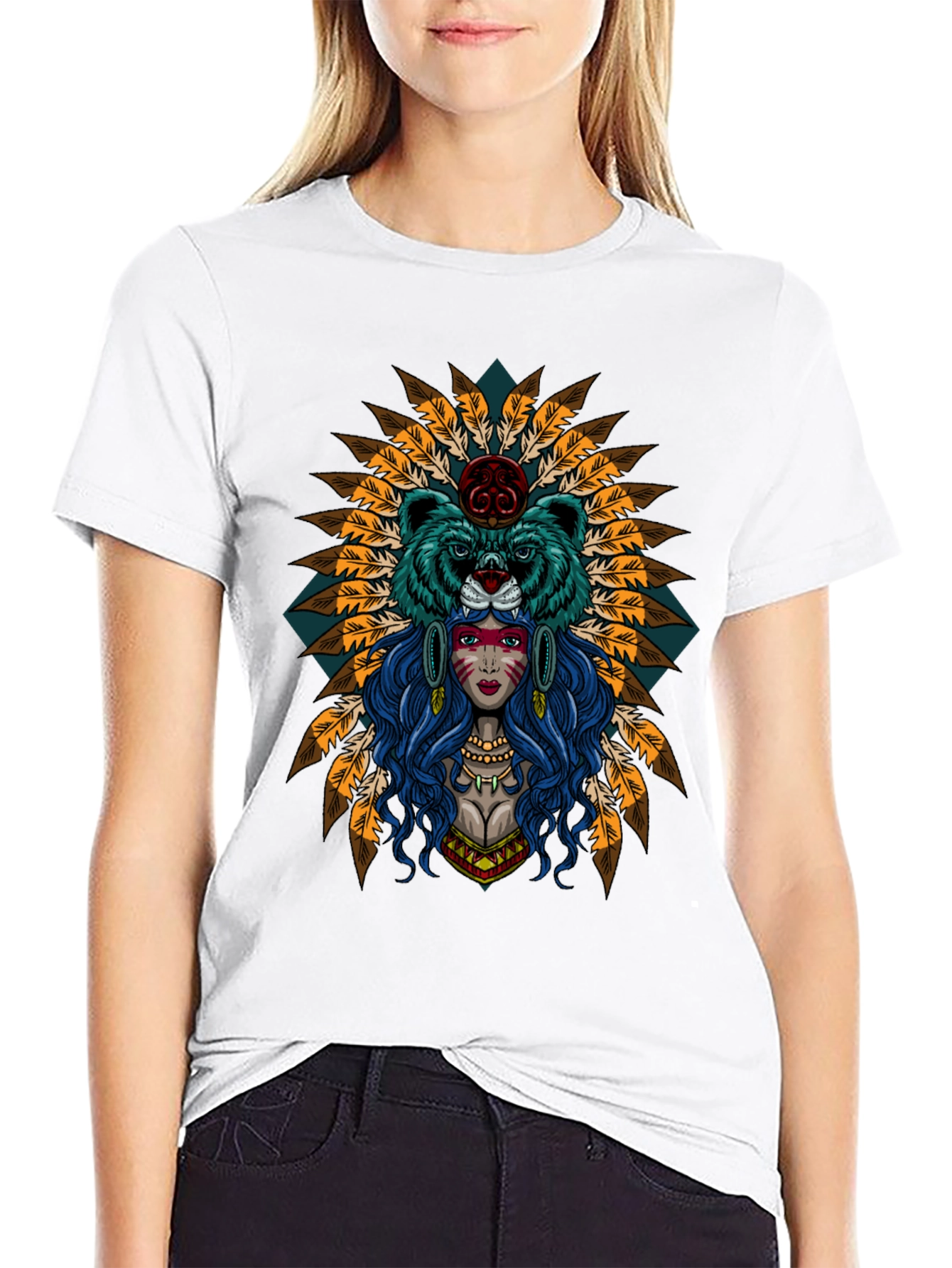 Black Native American Bear Spirit T-Shirt view 9