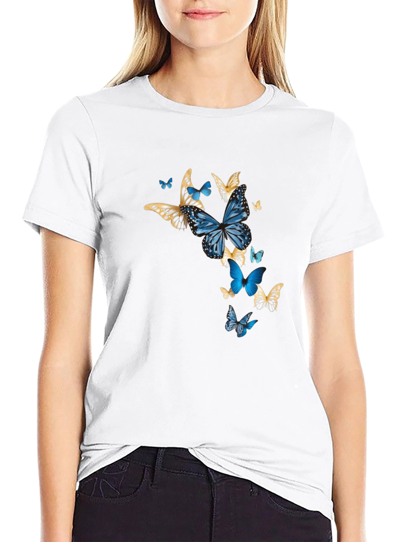Black Butterfly Graphic Print Black T-Shirt view 9
