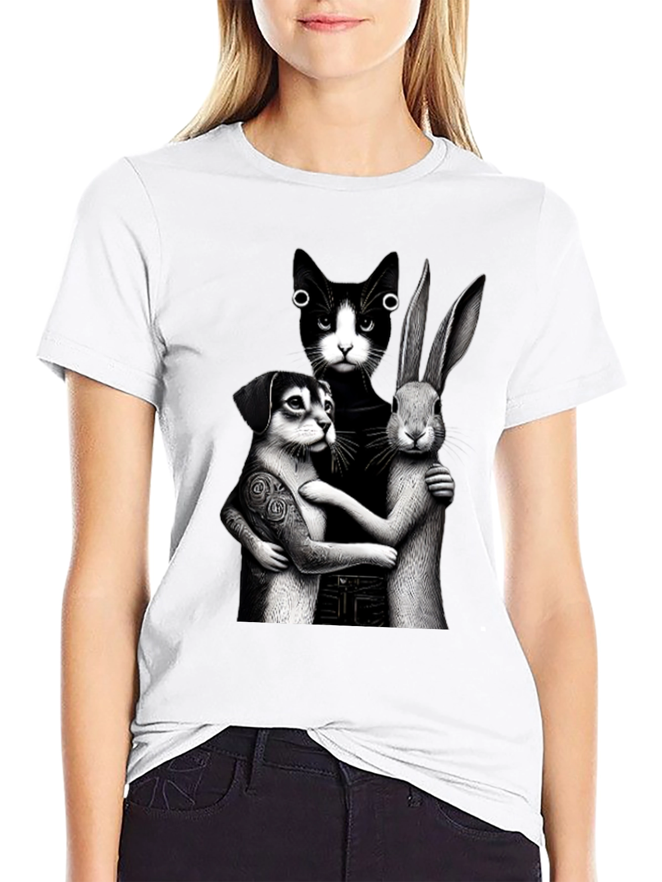 Black Whimsical Animal Trio Graphic Tee view 9