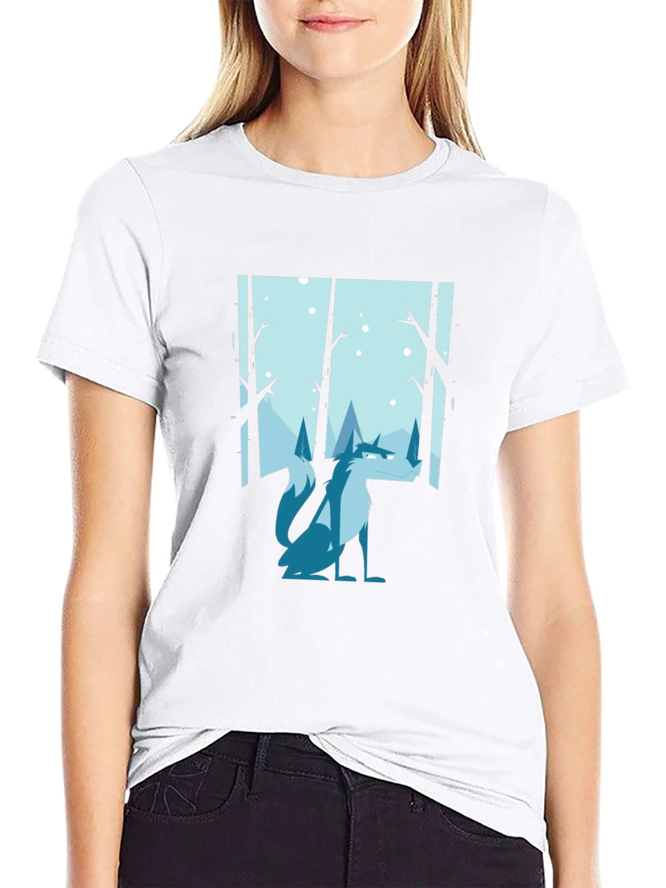 Black Wolf Winter Scene Graphic Tee - Black view 9